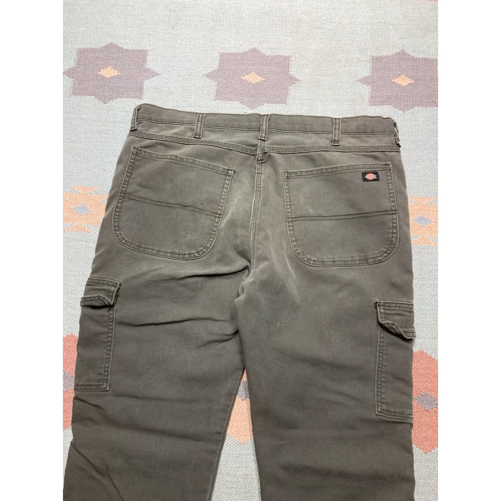 Dickies VINTAGE Dickies Cargo Pants Canvas Wide-Leg Green 37x33 Mens Baggy Carpenter Jeans Skater Style Size US 37 - 2 Thumbnail