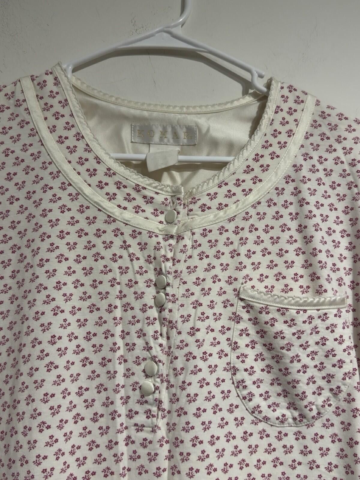 Koman Vintage Komar Floral Nightgown 100% Cotton 3/4 Sleeve Dress Size ONE SIZE - 3 Thumbnail