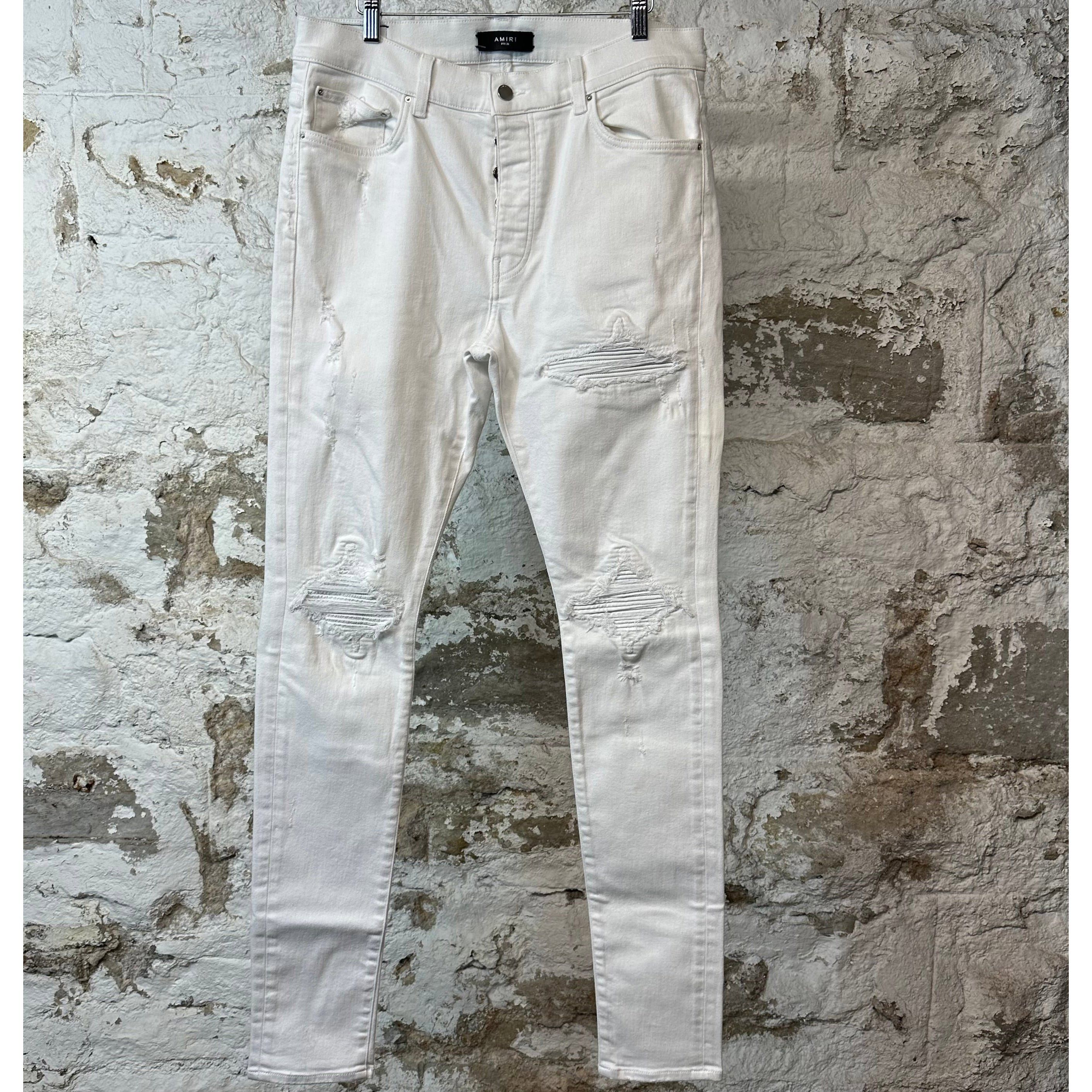 Amiri Amiri MX1 White Leather White Denim Jeans Size 36 | Grailed