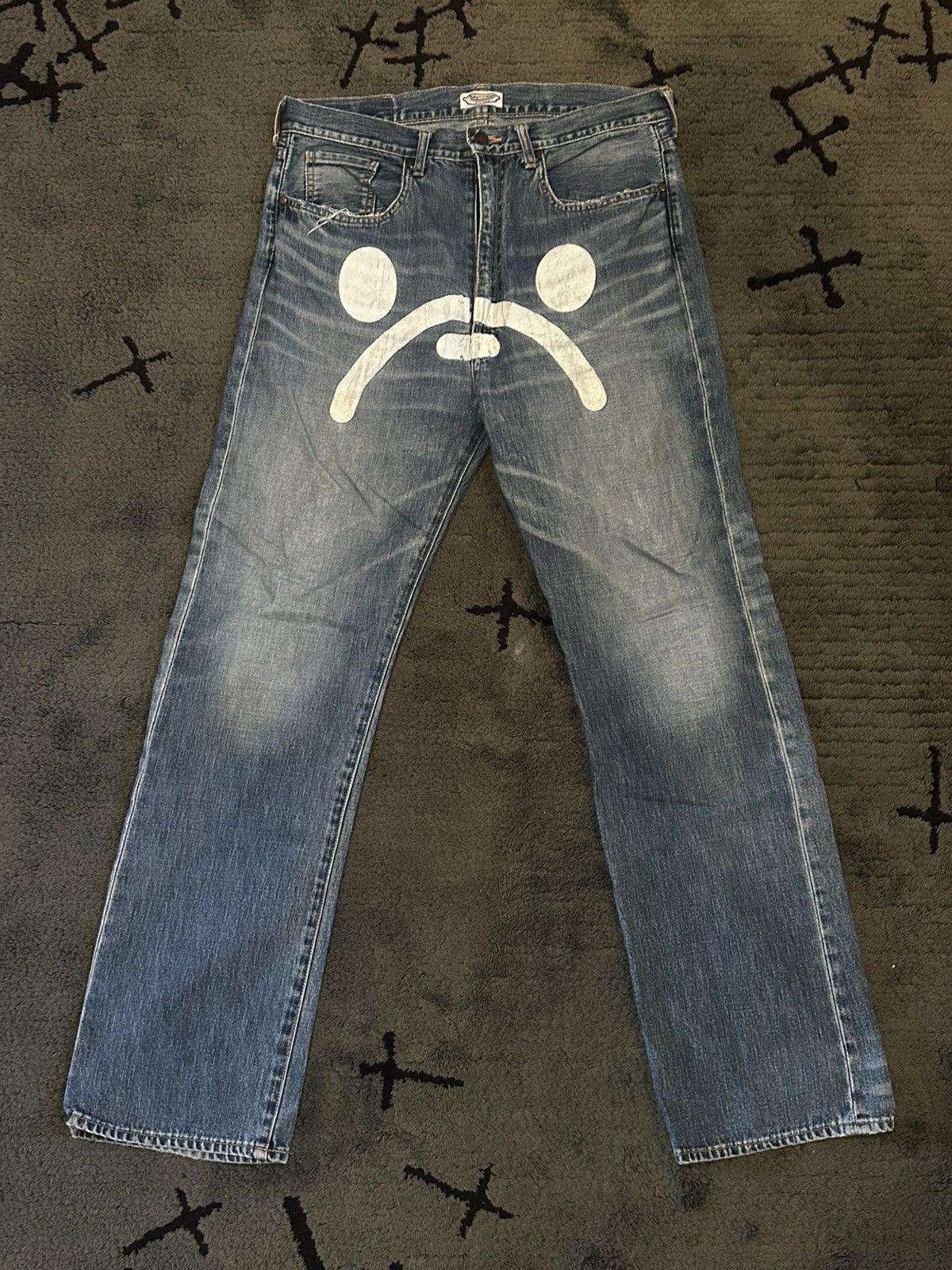 Bape Vintage Bape Baby Milo Store Sad Face Jeans Distressed Size US 34 / EU 50 - 1 Thumbnail