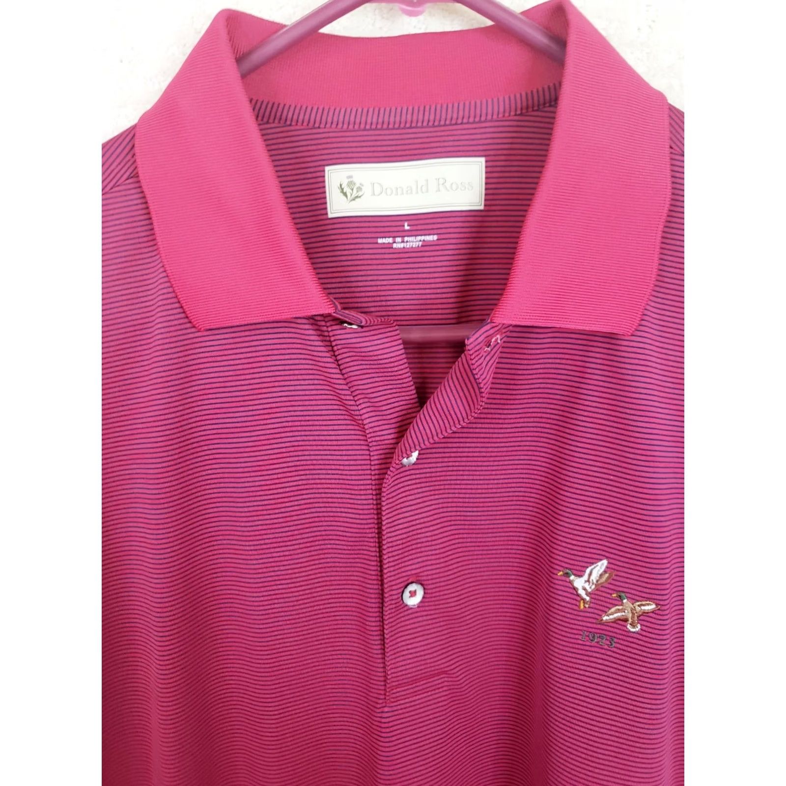Vintage Donald Ross Golf Polo Shirt Men's L Pink Blue Striped Performance Stretch Polo Shirt Size US L / EU 52-54 / 3 - 3 Thumbnail