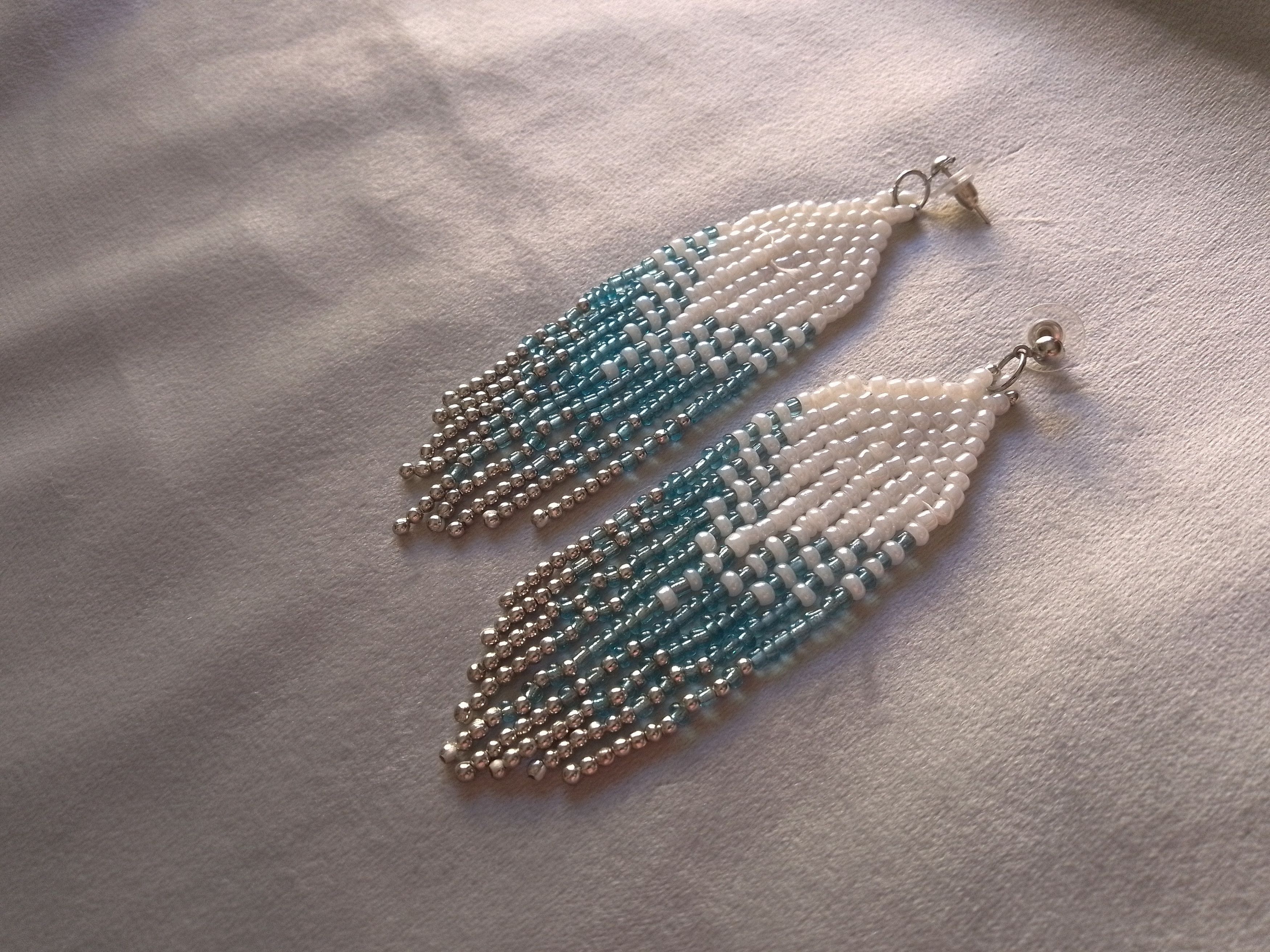 Handmade Earrings White Elegant Long Ethnic Bangs Size ONE SIZE - 3 Thumbnail