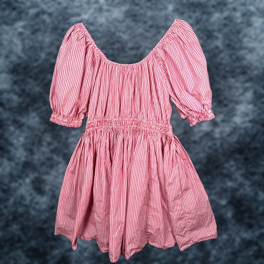 RHODE Rhode Dress Women's Mini Pink & White Striped Cotton Short Puff Sleeve, Size L, Casual Summer Size L / US 10 / IT 46 - 1 Thumbnail