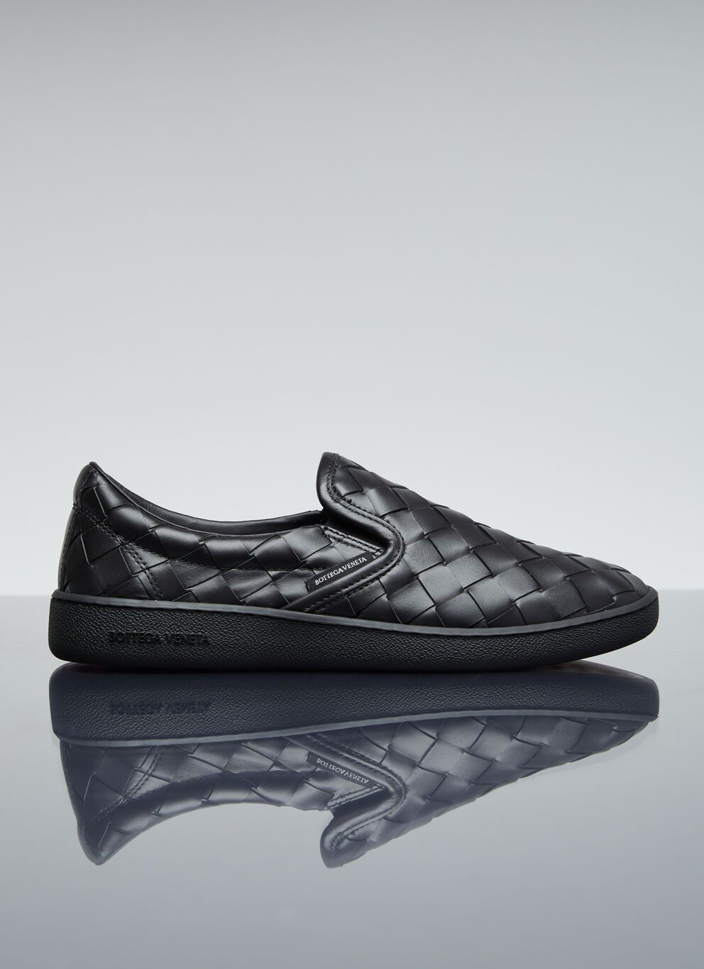 image of Bottega Veneta Intrecciato Slip-On Sneakers in Black, Women's (Size 6)