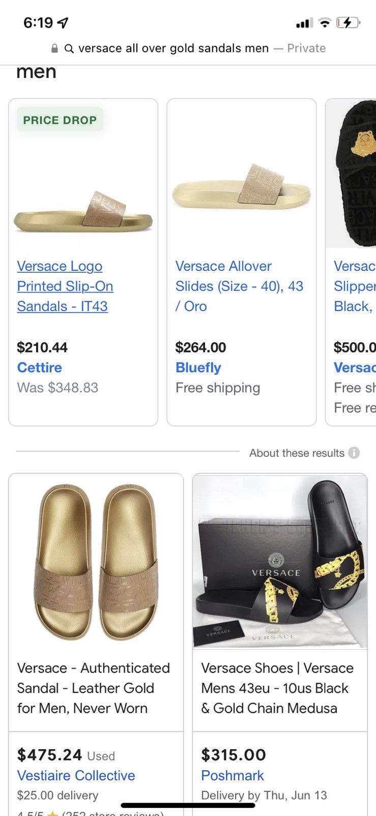 Versace Versace Gold Allover open-toe slides Size US 10 / EU 43 - 11 Thumbnail