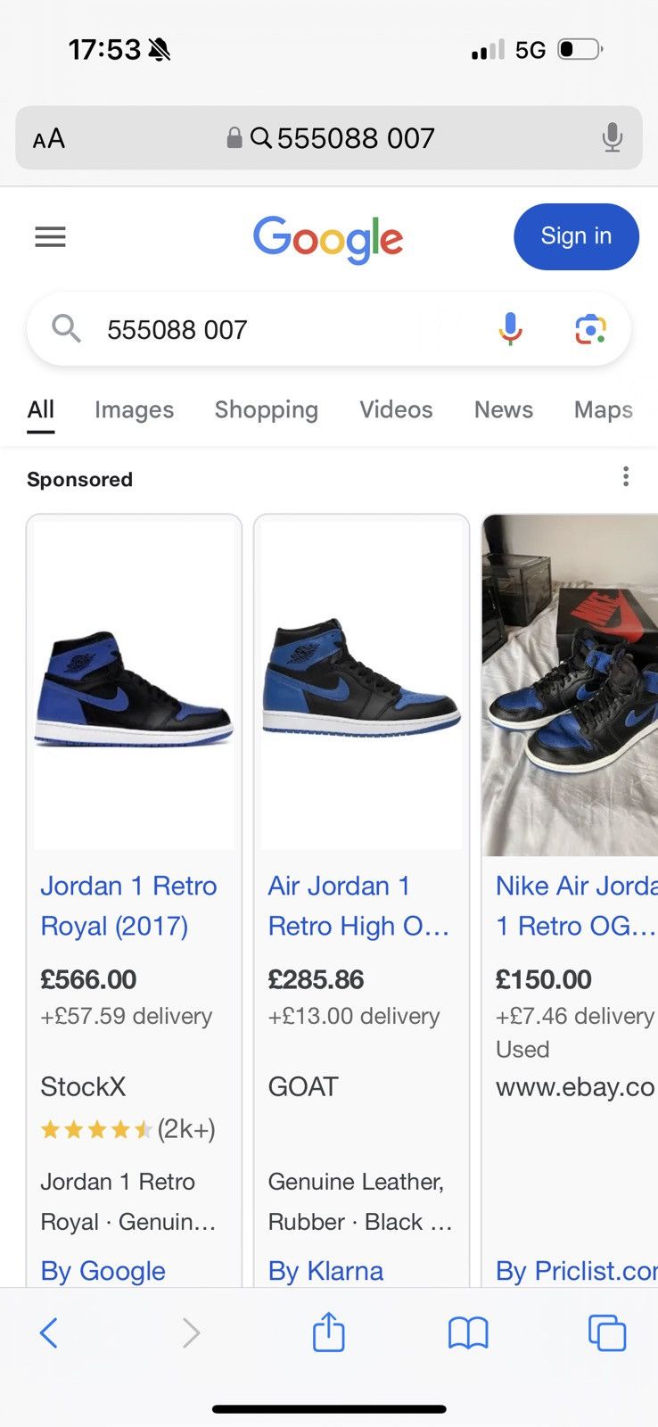 Nike NIKE AIR Jordan 1 Retro Royal size US8 / UK7 used condition Size US 8 / EU 41 - 20 Thumbnail