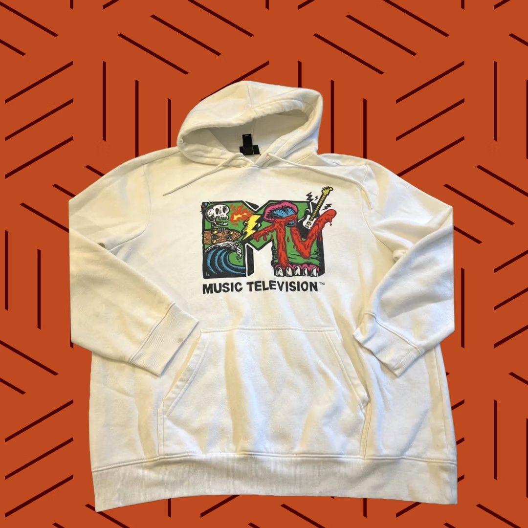 H&M H&M Hoodie Skull Skateboard Wave Guitar Lightning Bolt Logo 80s 90s Graphic Print XL White Mens Pullover Hooded Sweatshirt Size US XL / EU 56 / 4 - 1 Thumbnail
