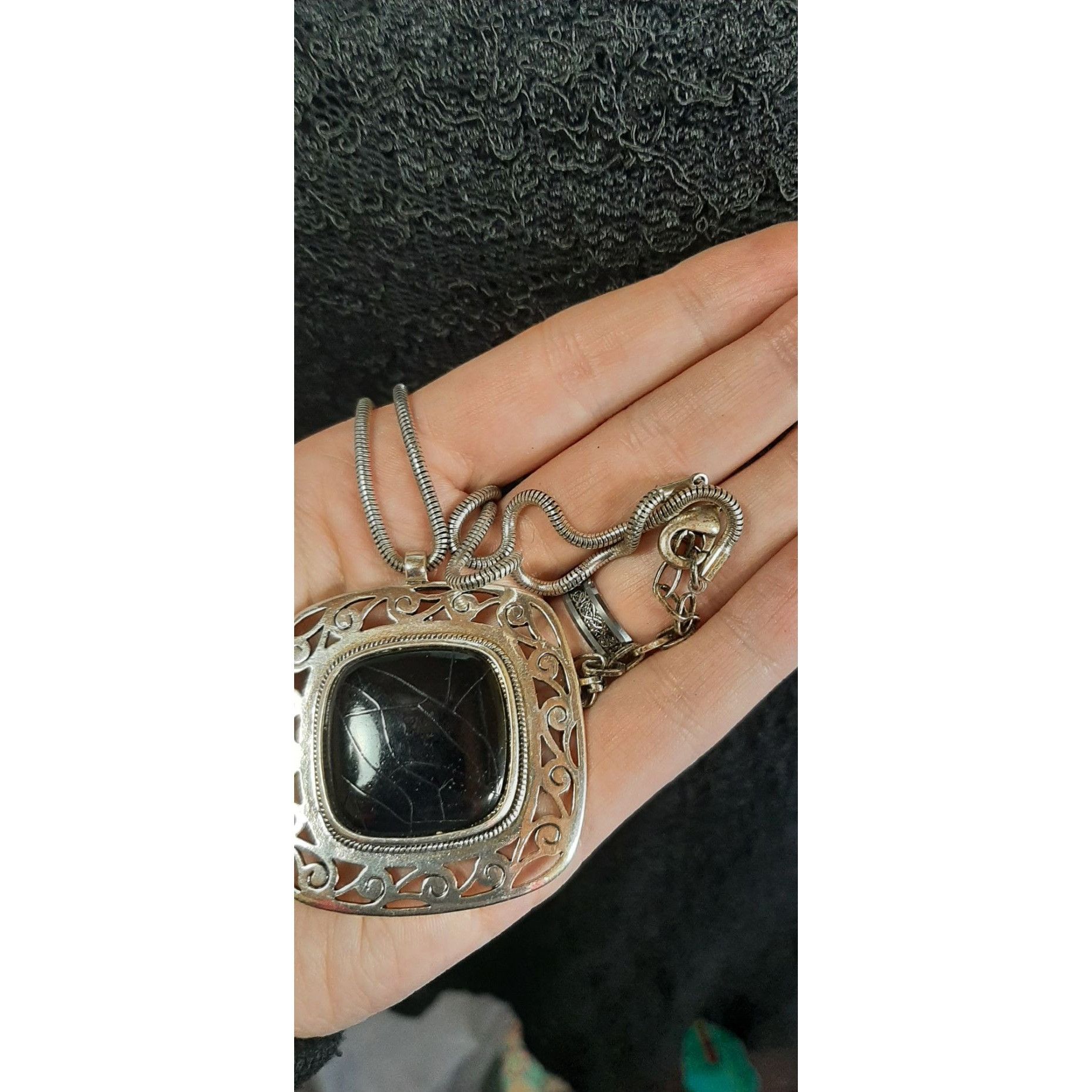 Other Chunky Abstract Pendant Necklace With Scrollwork Border Size ONE SIZE - 5 Thumbnail