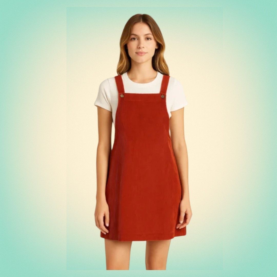 Shein Pinafore Overall Corduroy Dress Aesthetic Rust Red Shein Size XS / US 0-2 / IT 36-38 - 1 Thumbnail