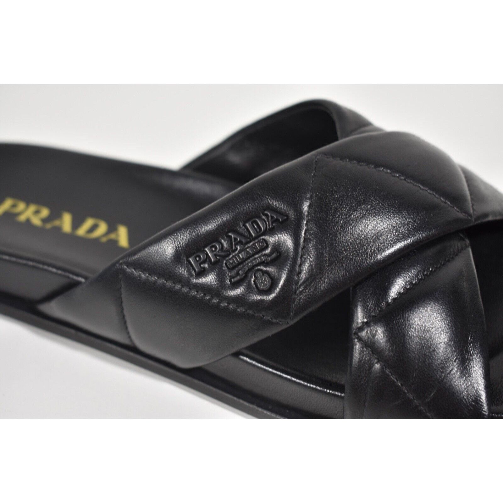 Prada Prada Quilted Criss Cross Strap Black Leather Logo Slide Size US 9.5 / IT 39.5 - 6 Thumbnail