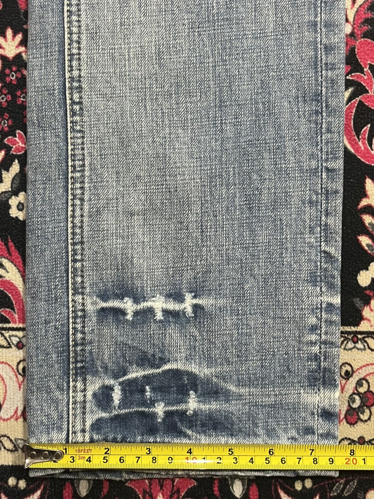 Le Grande Bleu (L.G.B.) ⚡️Distressed⚡️Vintage Garage Blue Fringe Whisker Blue Jeans Size US 33 - 14 Thumbnail