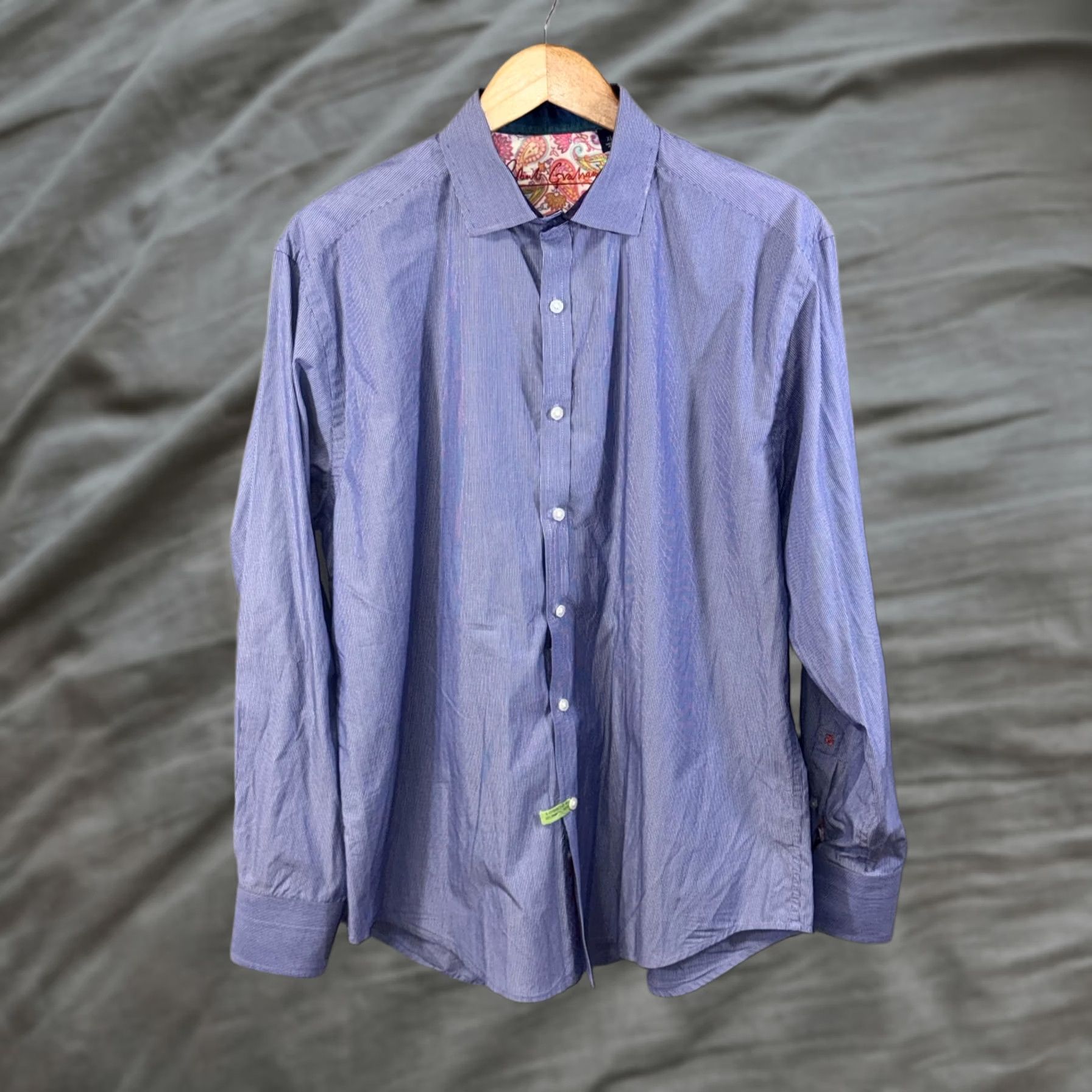 Robert Graham VINTAGE Robert Graham Shirt Mens XL Blue Pinstripe Contrast Paisley Cuffs Long Sleeve Size US XL / EU 56 / 4 - 1 Thumbnail
