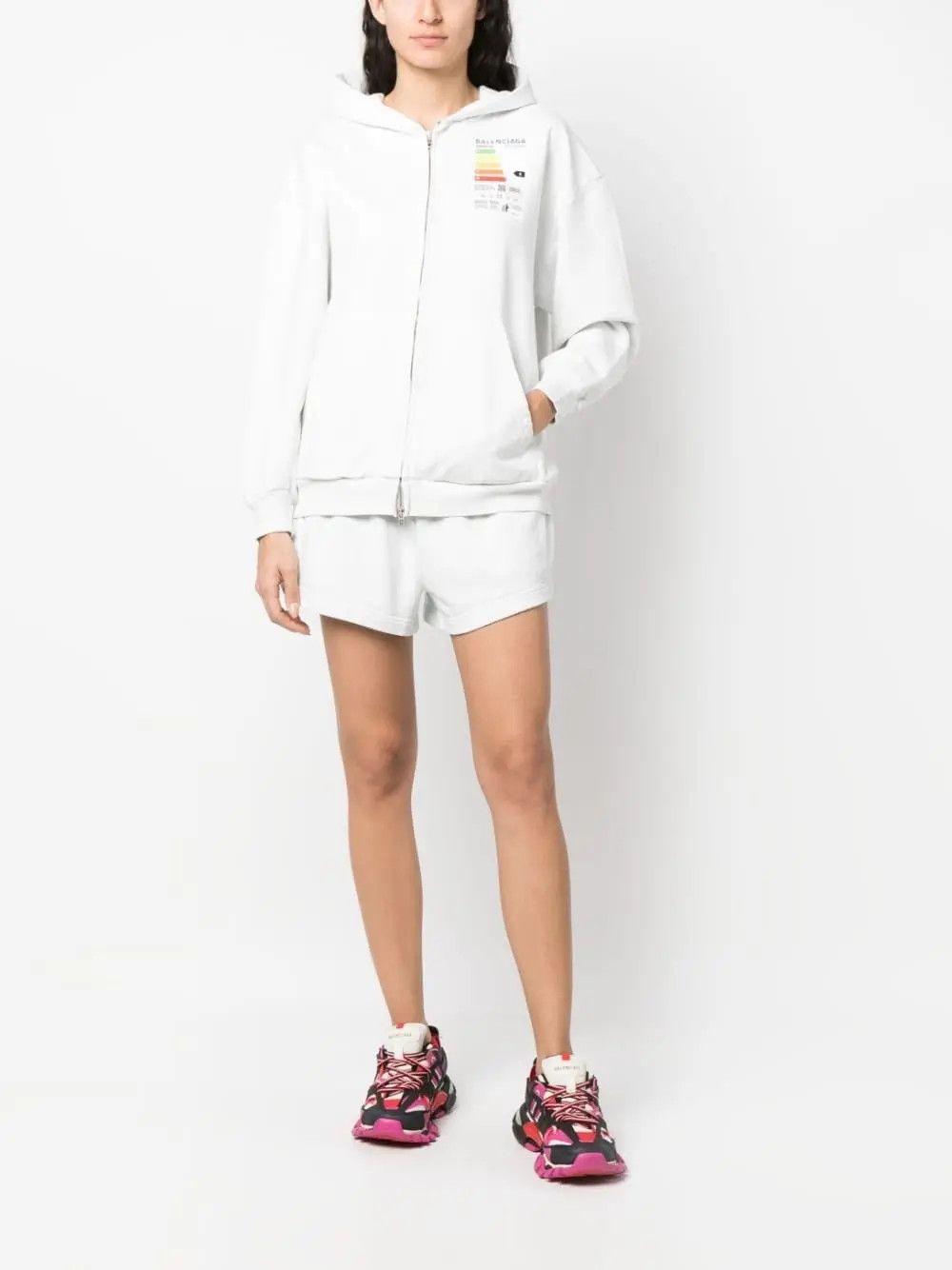Balenciaga o1bcso1str0625 Energy Label Zip-Up Hoodie Small Fit in White Size XXS / US 00 / IT 34 - 2 Thumbnail