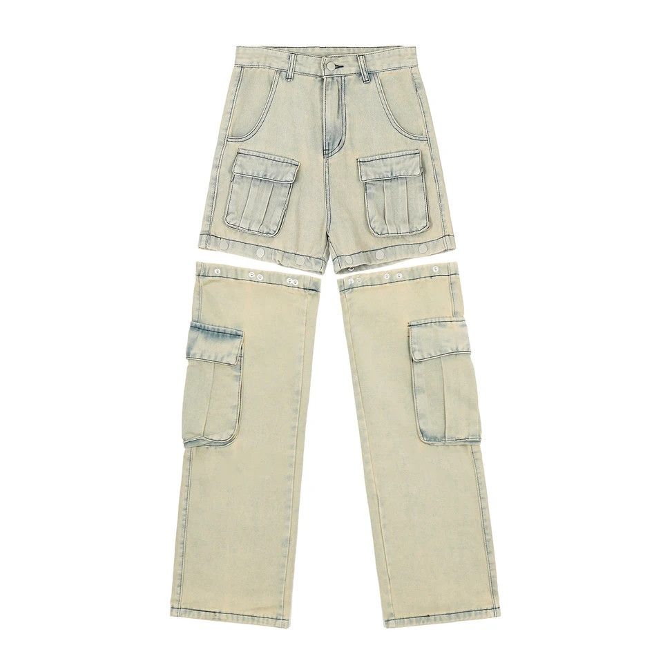 Retro Buttons Detachable Design Wide Cargo Jeans