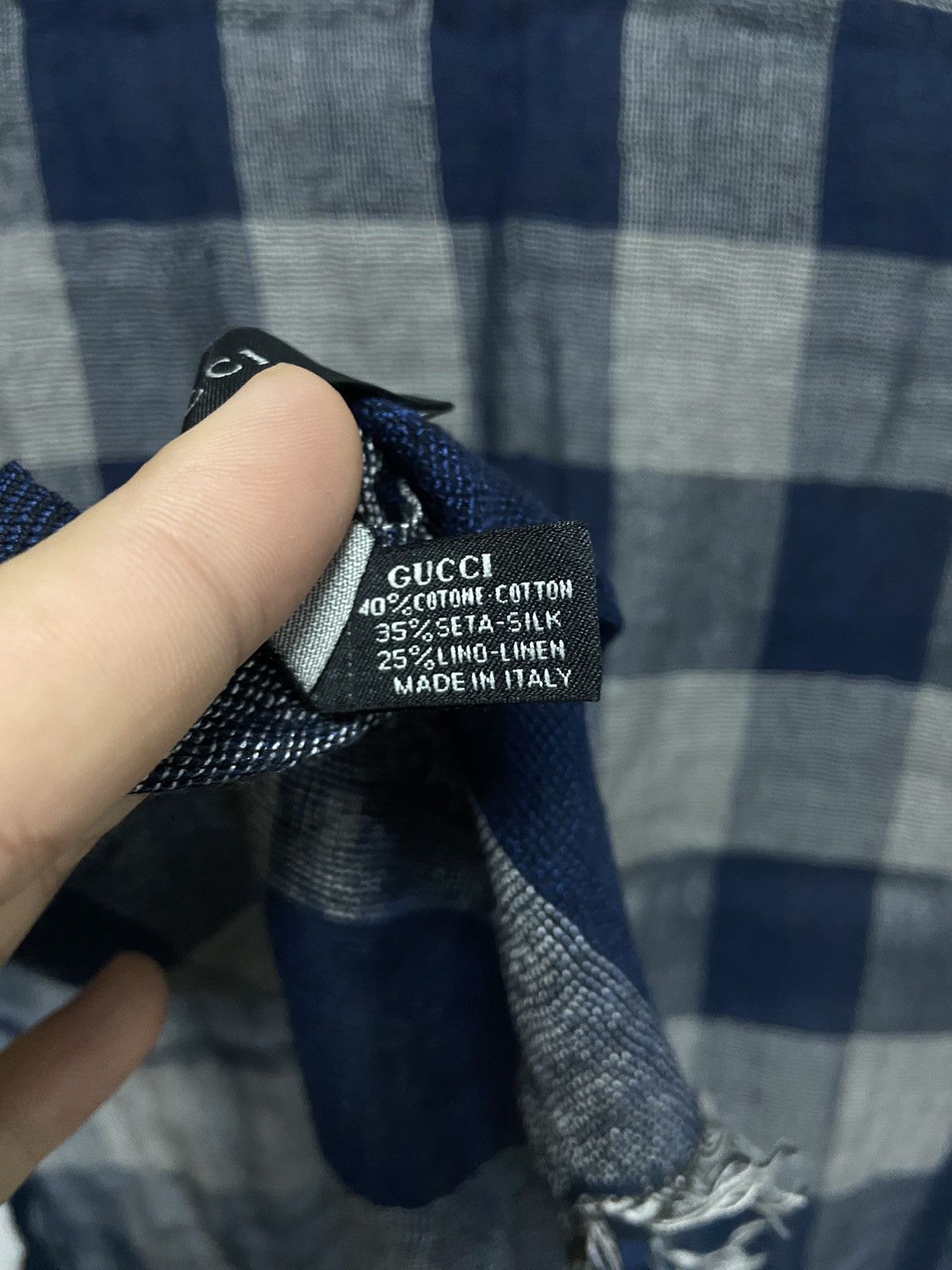 Gucci × Vintage Gucci big scarf check mesh vintage small logo silk linen Size ONE SIZE - 7 Thumbnail