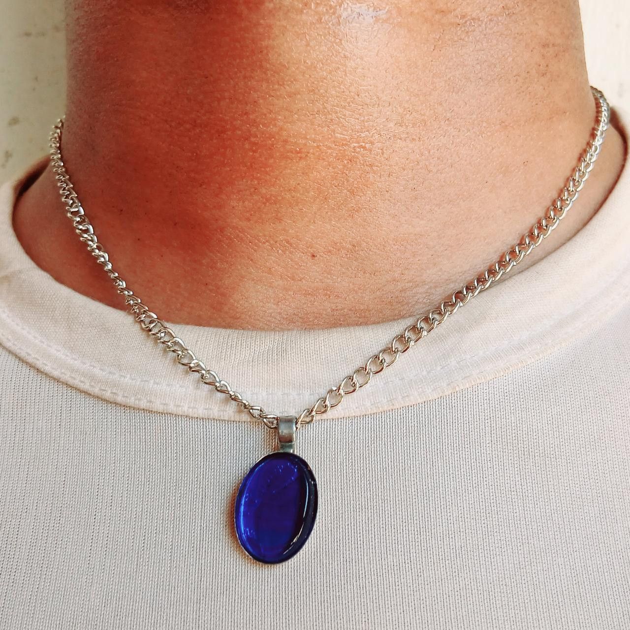 Other Retro Silver Chain Natural Gemstone Pendant Necklace Size ONE SIZE - 1 Thumbnail