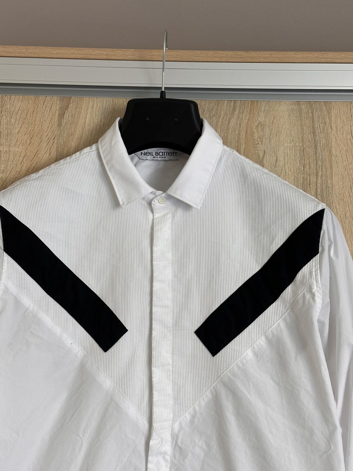 Neil Barrett 🔥 Neil Barrett Contrast Detail Striped Button Up Slim Shirt Size US L / EU 52-54 / 3 - 1 Thumbnail
