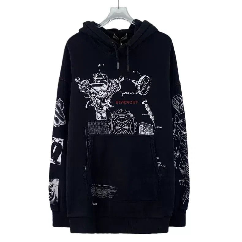 Givenchy Givenchy Black Multi-Element Tech Print Cotton Hooded Draw Size US XS / EU 42 / 0 - 1 Thumbnail