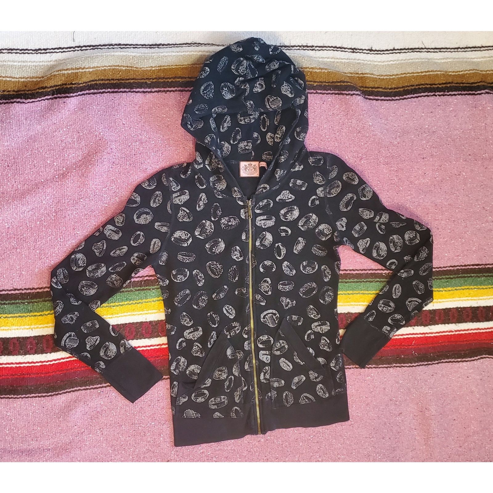 Juicy Couture Rare Y2K Vintage Juicy Monogram Diamond Ring Black Hoodie M Size US M / EU 48-50 / 2 - 1 Thumbnail