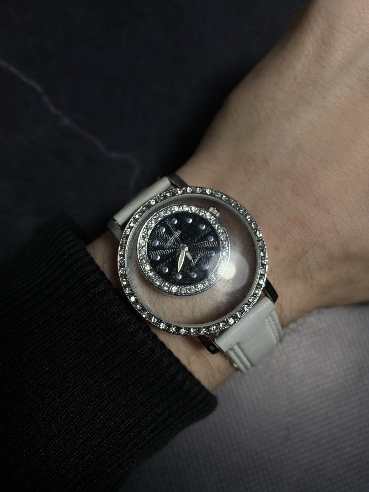Jewelry × Vintage Choppers Floating Dial Crystal Watch White Elegance ⌚ Size ONE SIZE - 6 Thumbnail