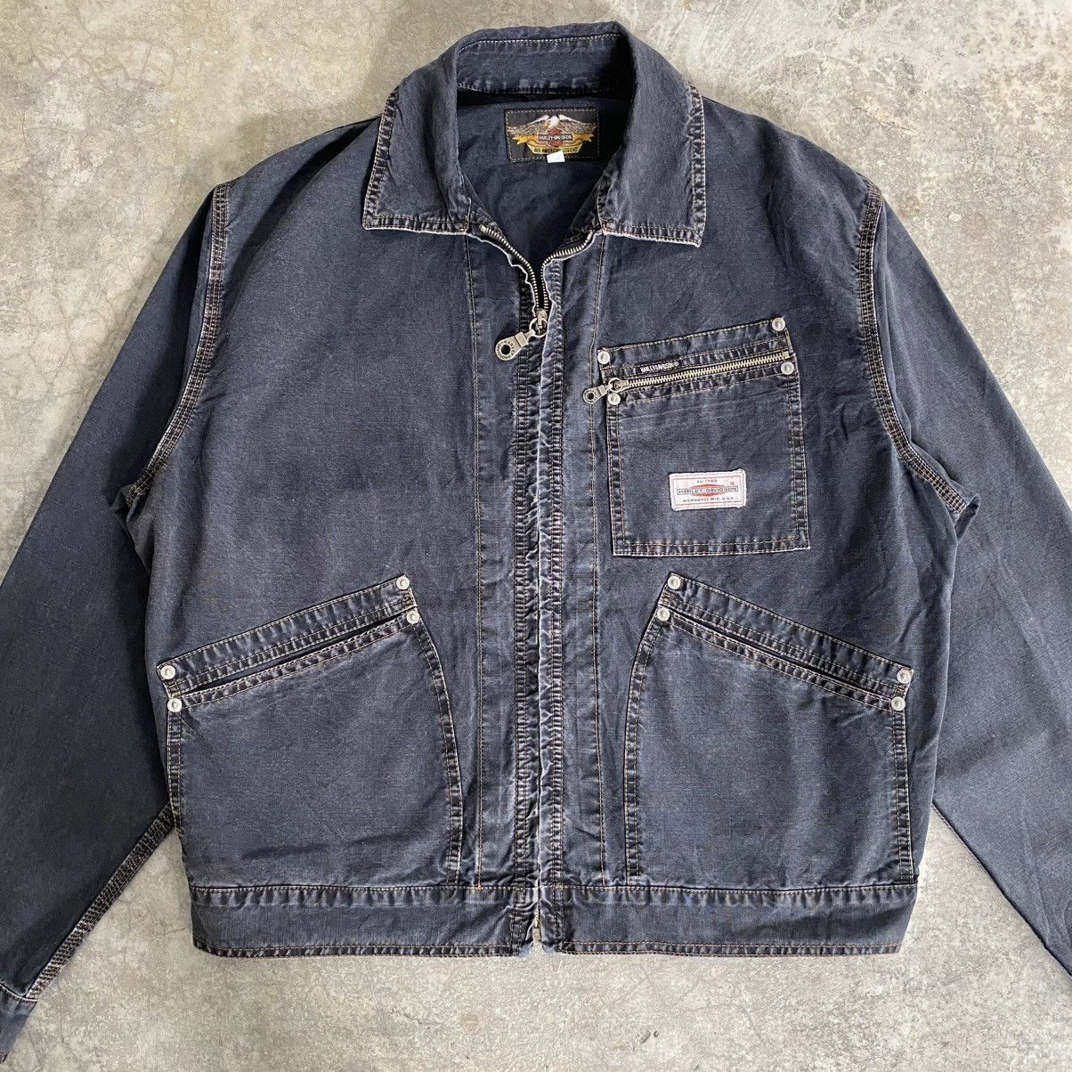 Harley Davidson Vintage 1990’s Harley Davidson Faded Black Boxy Work Jacket Size US M / EU 48-50 / 2 - 4 Thumbnail