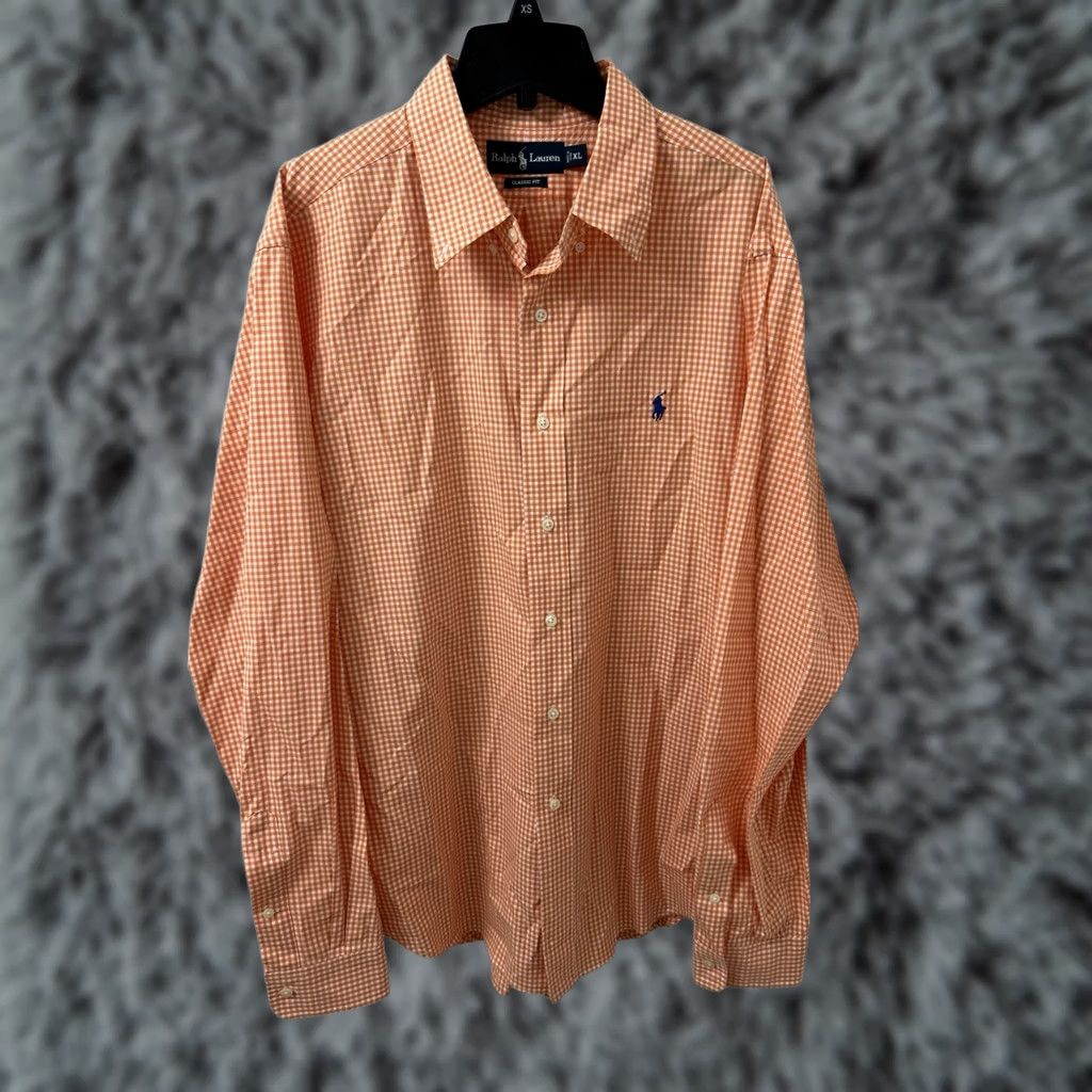 Ralph Lauren Vintage Ralph Lauren Shirt Mens XL Orange White Gingham Plaid Classic Fit L/S Button-Up Collar-Down Embroidered Polo Pony Casual Business Size US XL / EU 56 / 4 - 1 Thumbnail