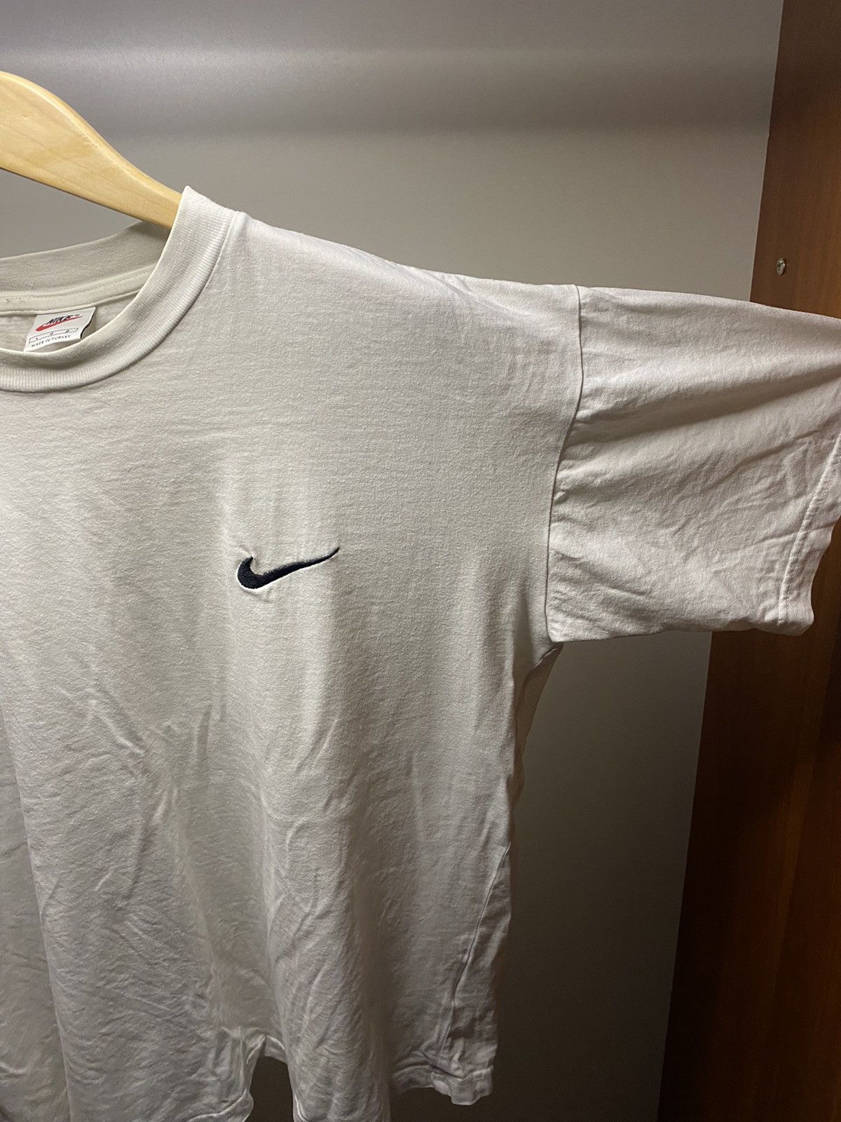 Nike × Vintage Vintage 90s Nike Small Swoosh Basic Wased Tee Size US L / EU 52-54 / 3 - 6 Thumbnail