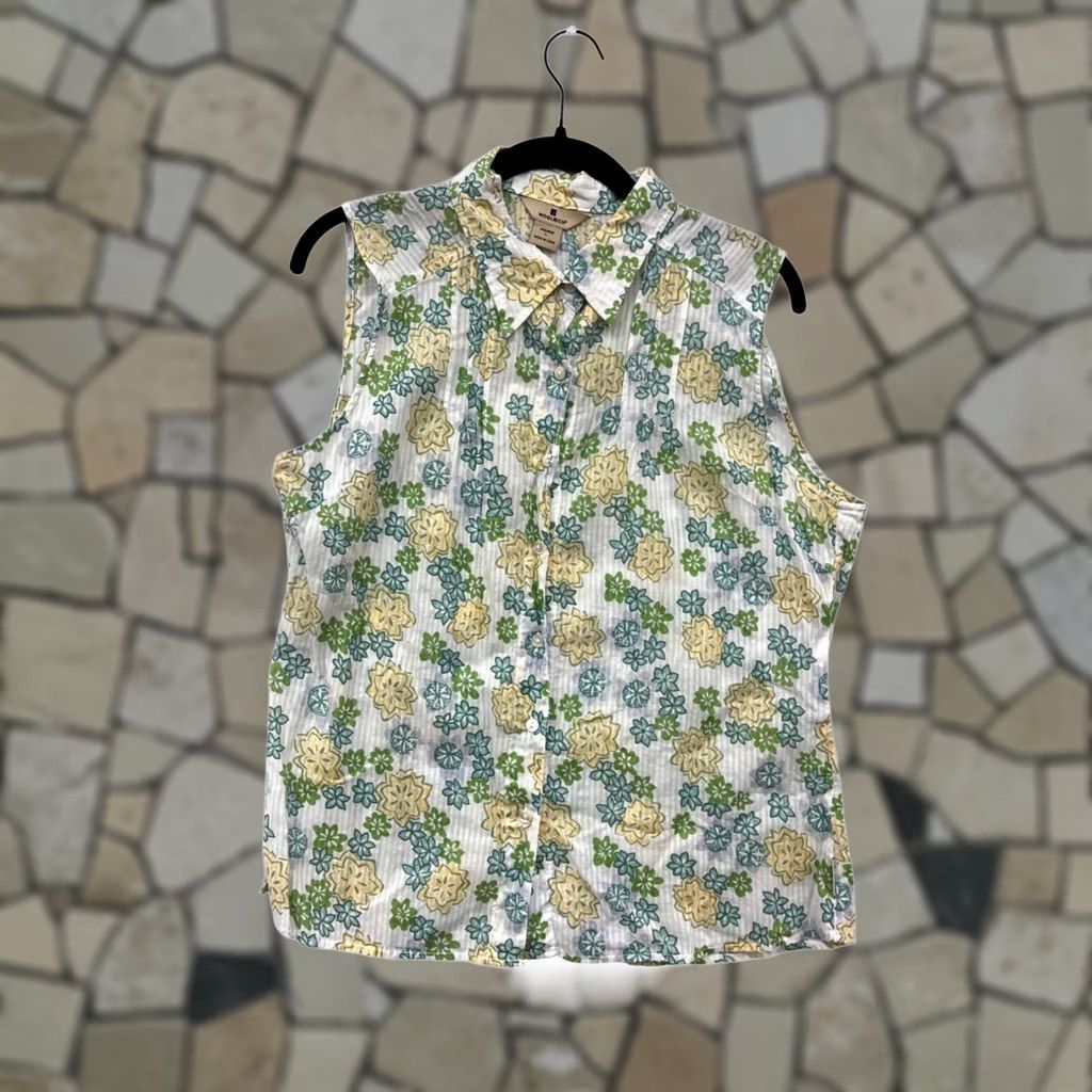 Vintage VINTAGE Woolrich Womens Floral Sleeveless Button-Up Blouse L Green Cotton Debut Like New Womens Size L / US 10 / IT 46 - 1 Thumbnail