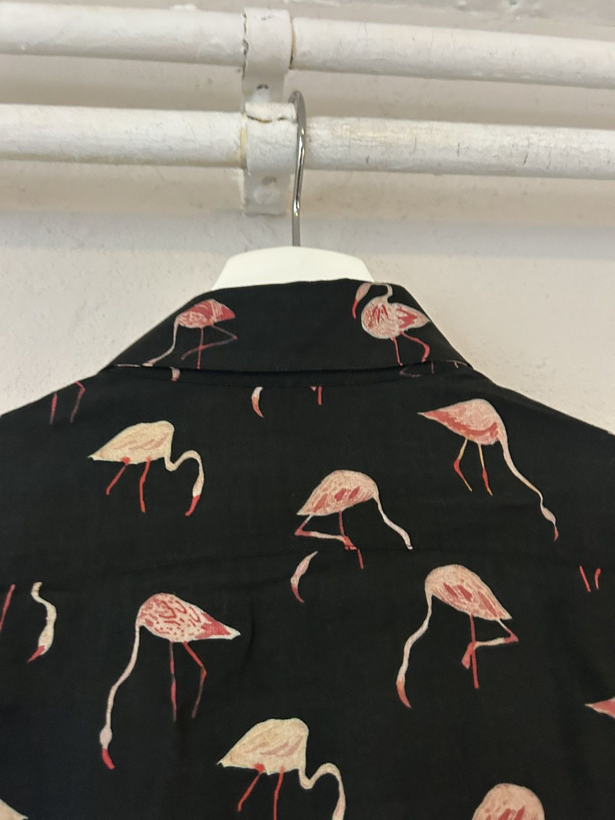Saint Laurent Paris Saint Laurent Flamingo Print Button-Up Shirt, Black, Viscose Size US L / EU 52-54 / 3 - 10 Thumbnail