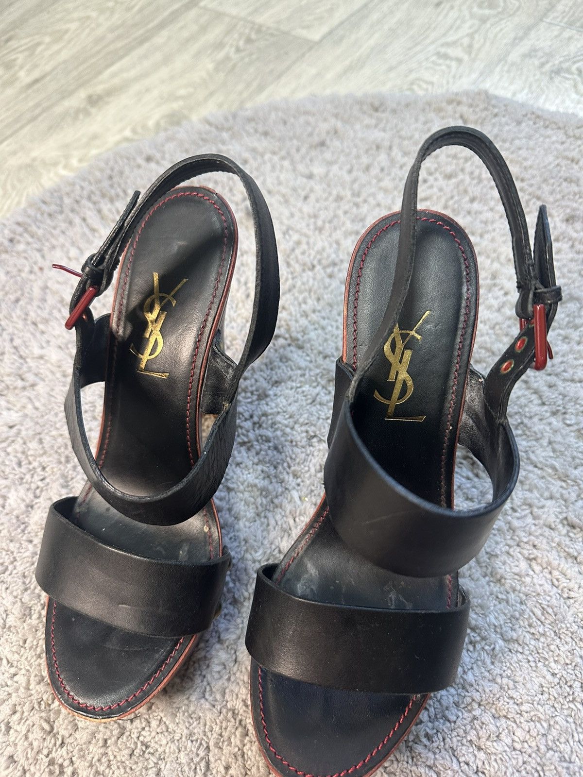 Yves Saint Laurent Saint Laurent Black Leather Platform Size US 7 / IT 37 - 3 Thumbnail