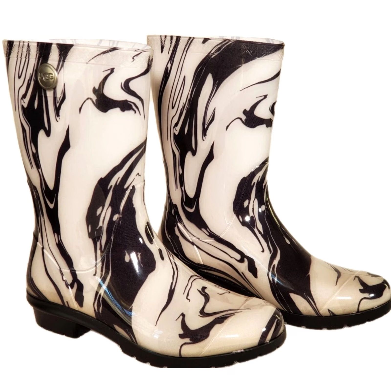 Ugg UGG Sienna Marble Black White Rubber Rain Boots Fur Insole Women's US 7 New Size US 7 / IT 37 - 2 Thumbnail