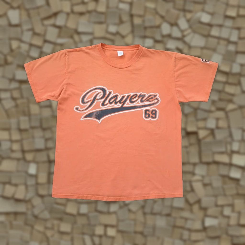 Vintage PLAYERZ 69 VTG 90s MADE IN USA ORANGE FADED BASEBALL SCRIPT T SHIRT MENs SZ XL Size US XL / EU 56 / 4 - 1 Thumbnail