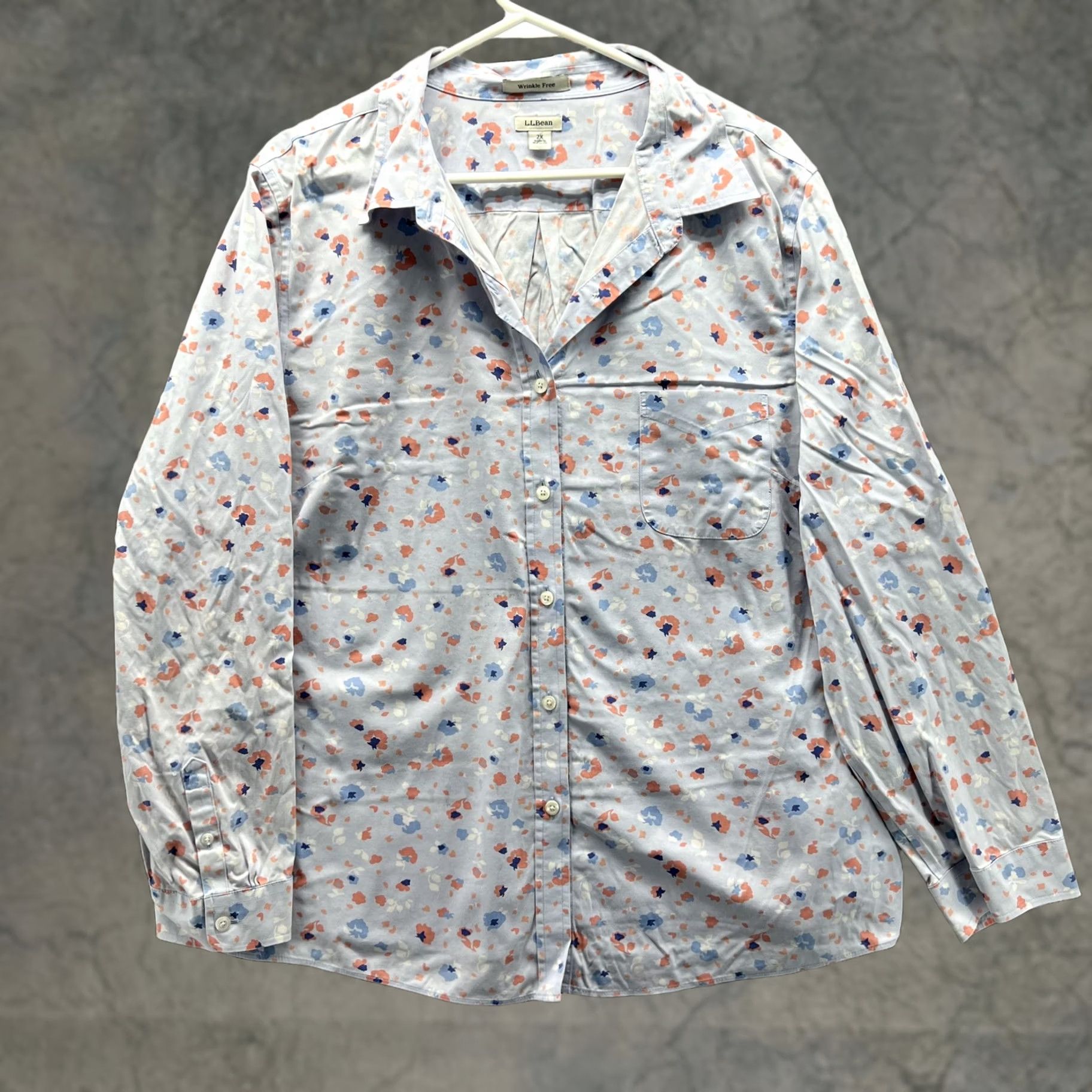 Vintage L.L. Bean Shirt Womens 2X Blue Floral Wrinkle Free Button Long Sleeve Top Size XXL / US 16-18 / IT 52-54 - 1 Thumbnail