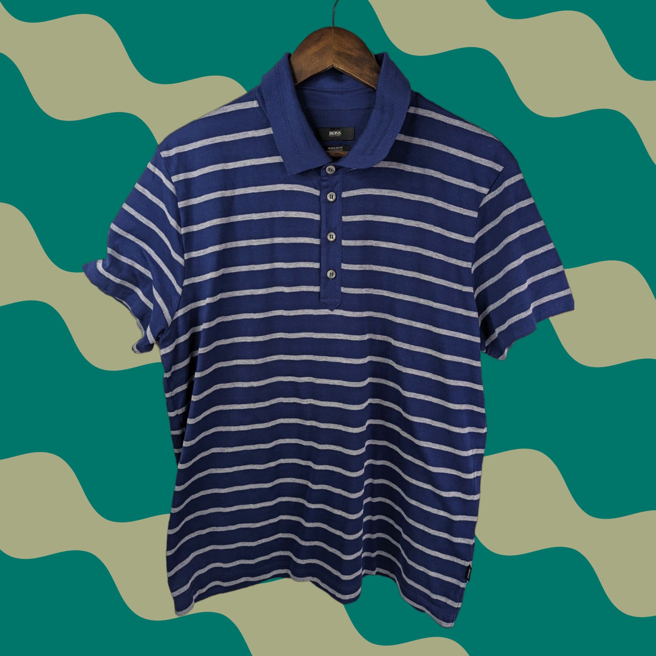 Hugo Boss HUGO BOSS Polo Shirt Men's XL Blue White Striped Peru Cotton Short Sleeve Size US XL / EU 56 / 4 - 1 Thumbnail