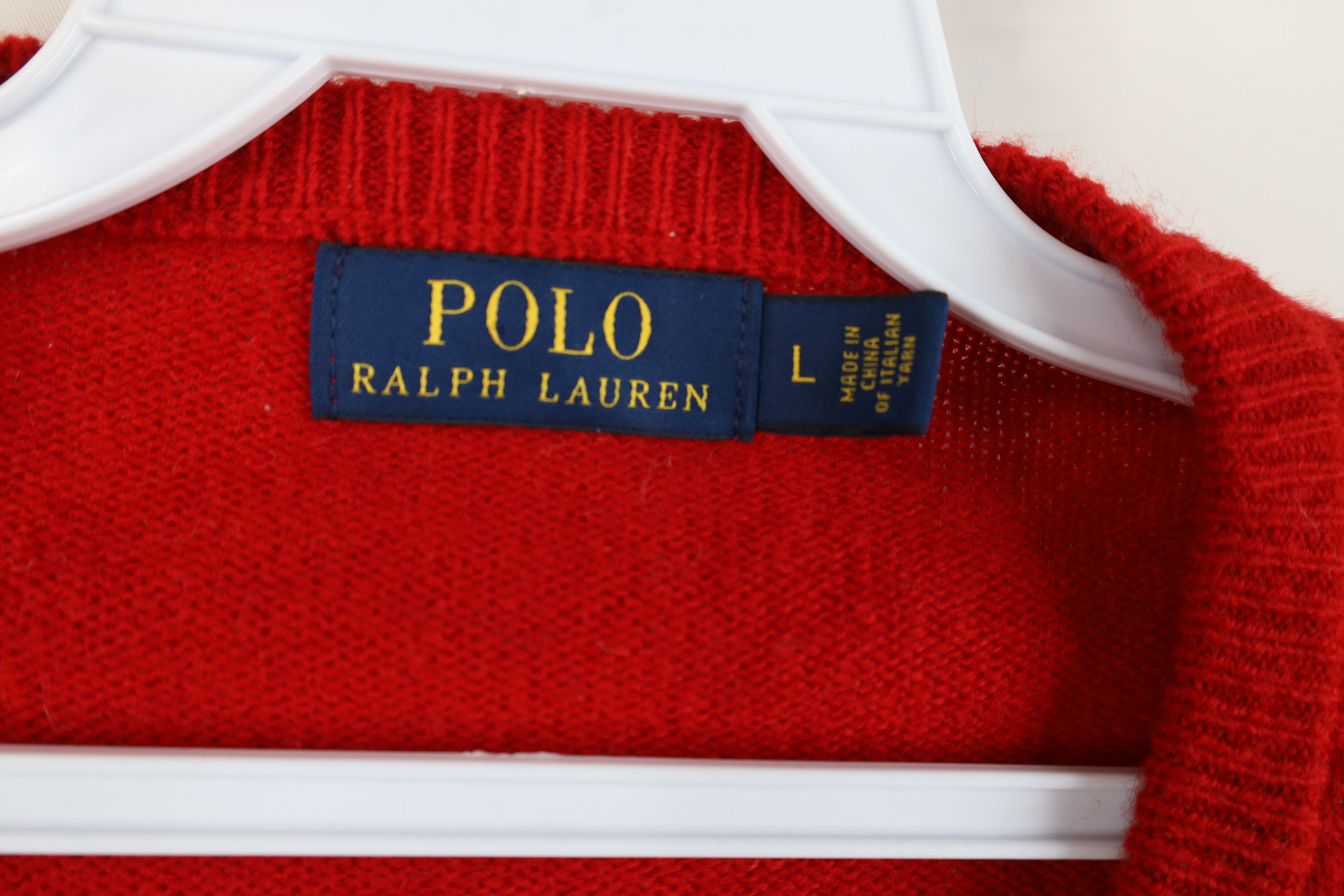 Ralph Lauren × Vintage Vintage Ralph Lauren Pony Logo Wool Knit V-Neck Sweater Red Size US L / EU 52-54 / 3 - 7 Thumbnail
