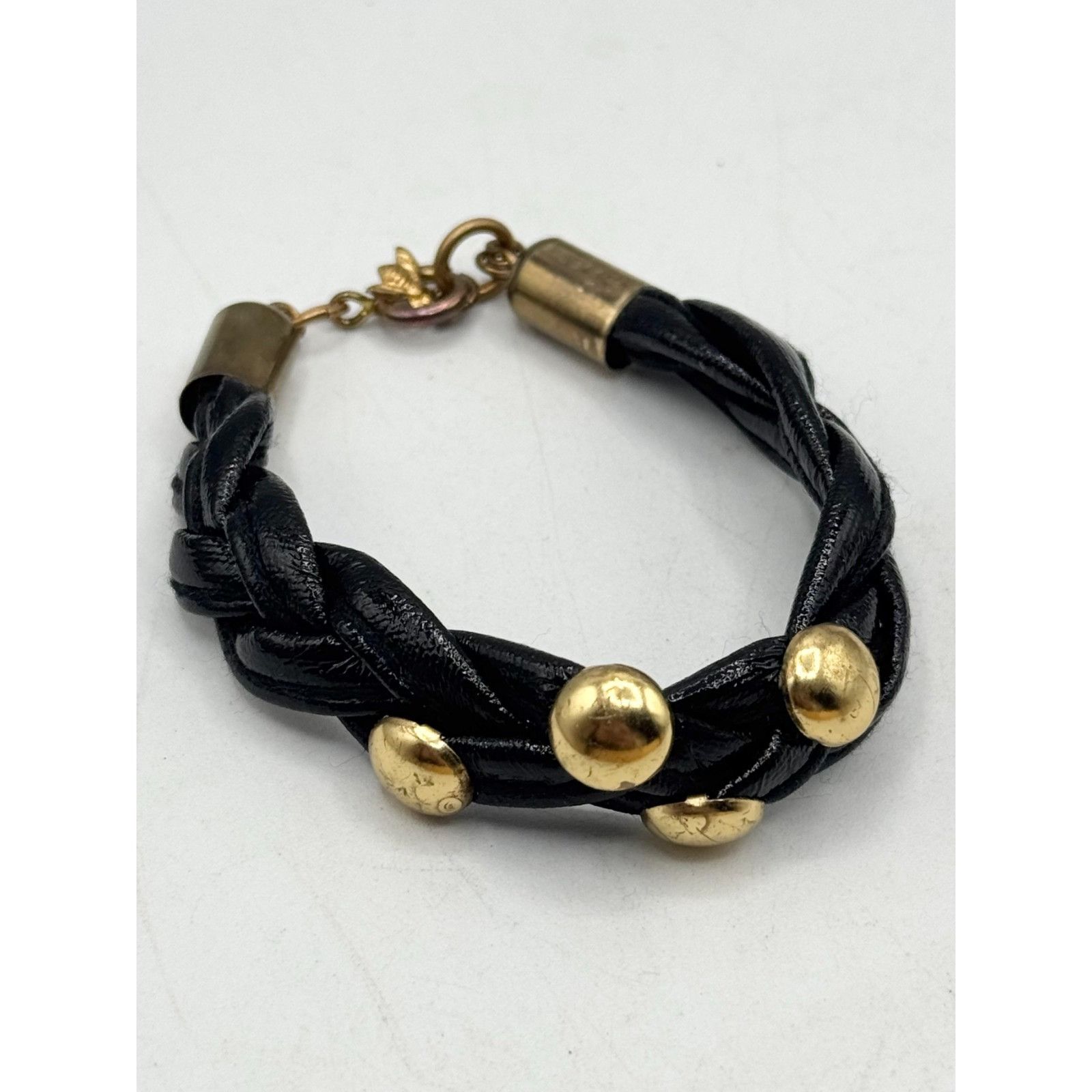 Vintage black patent leather gold stud bracelet