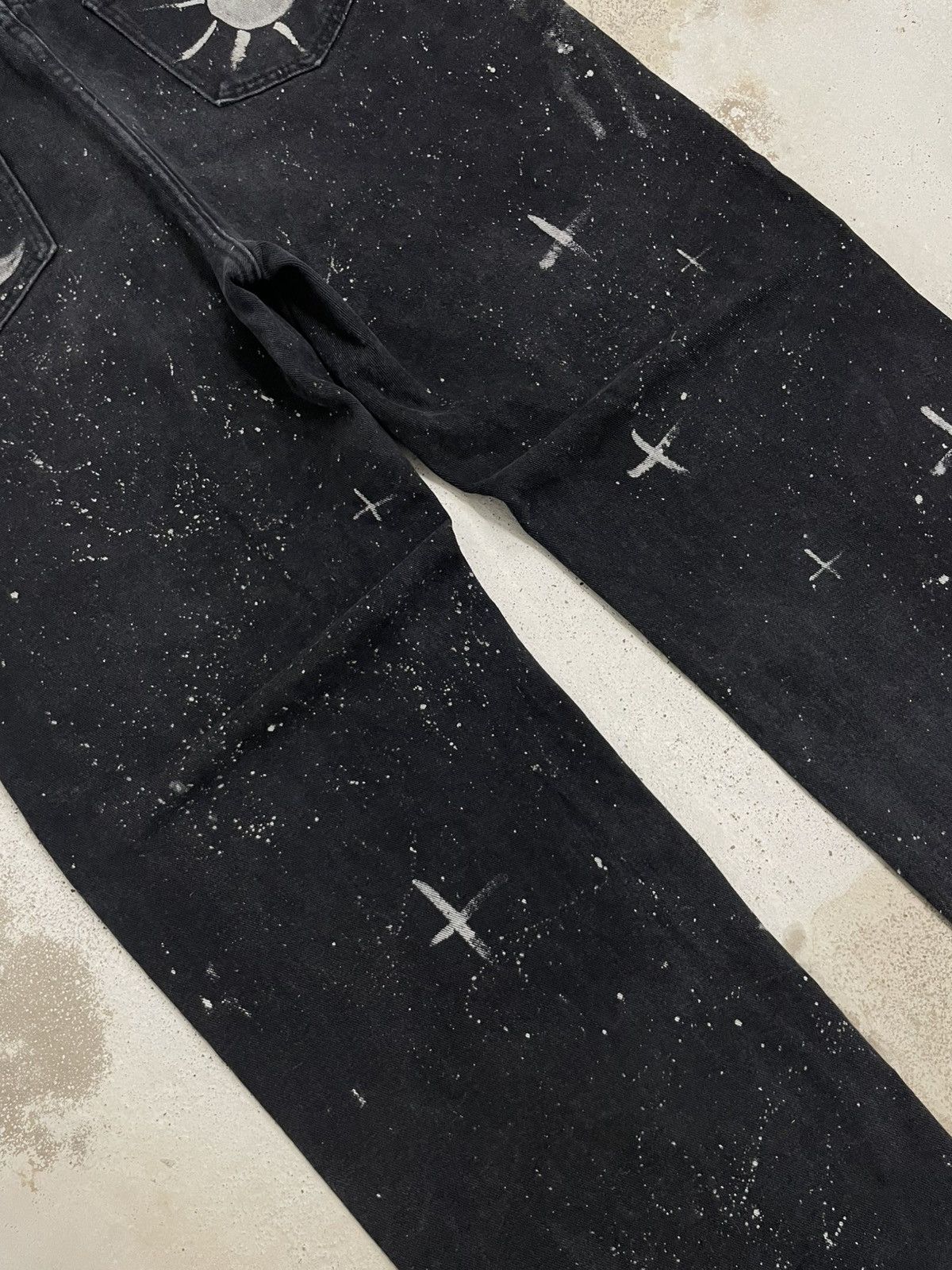 Japanese Brand Wide Distressed Denim Y2K Star Moon Painting Custom Paint Size US 31 - 15 Thumbnail