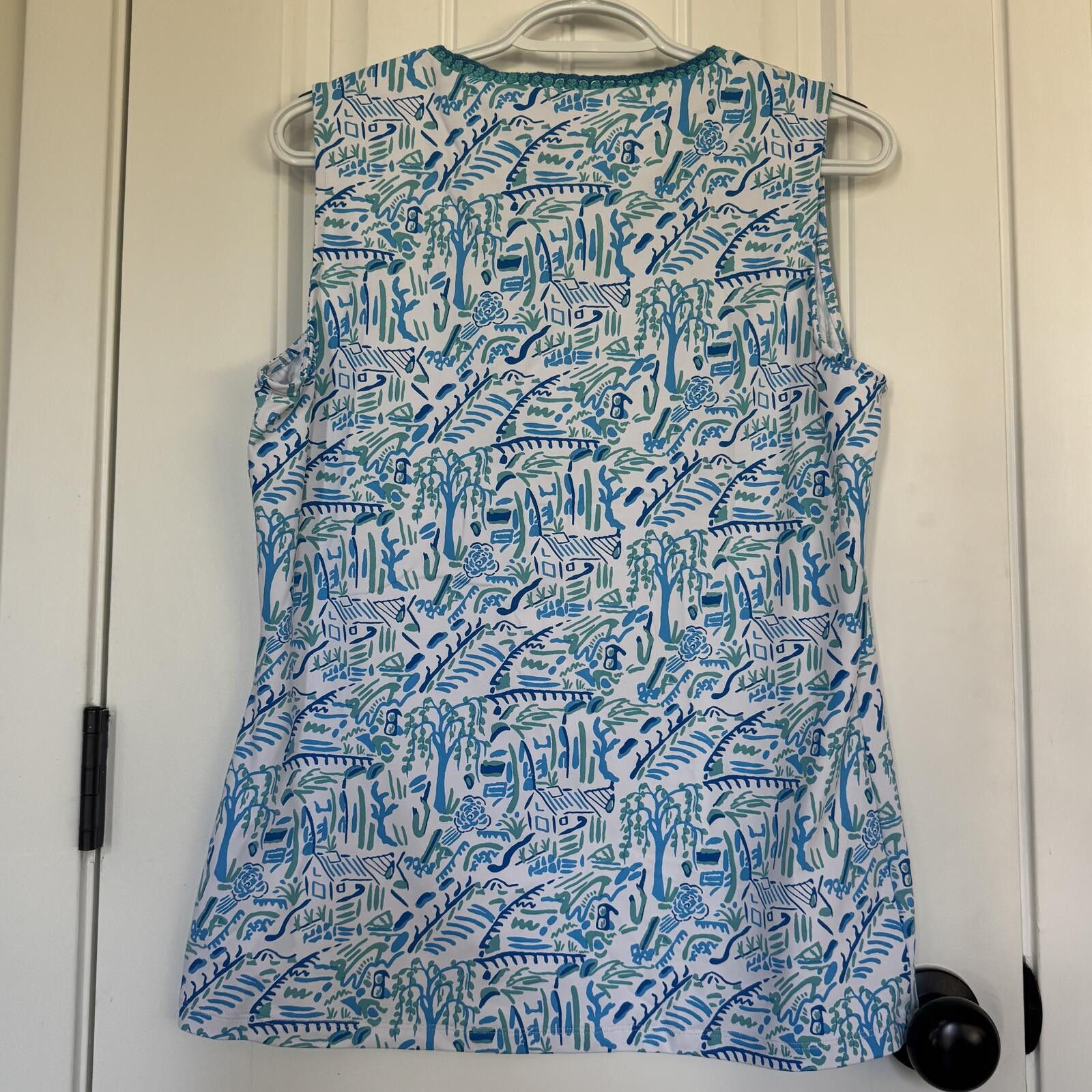 J.McLaughlin NWT-J. McLaughlin Sleeveless Printed Top with Crochet Trim Size L / US 10 / IT 46 - 3 Thumbnail