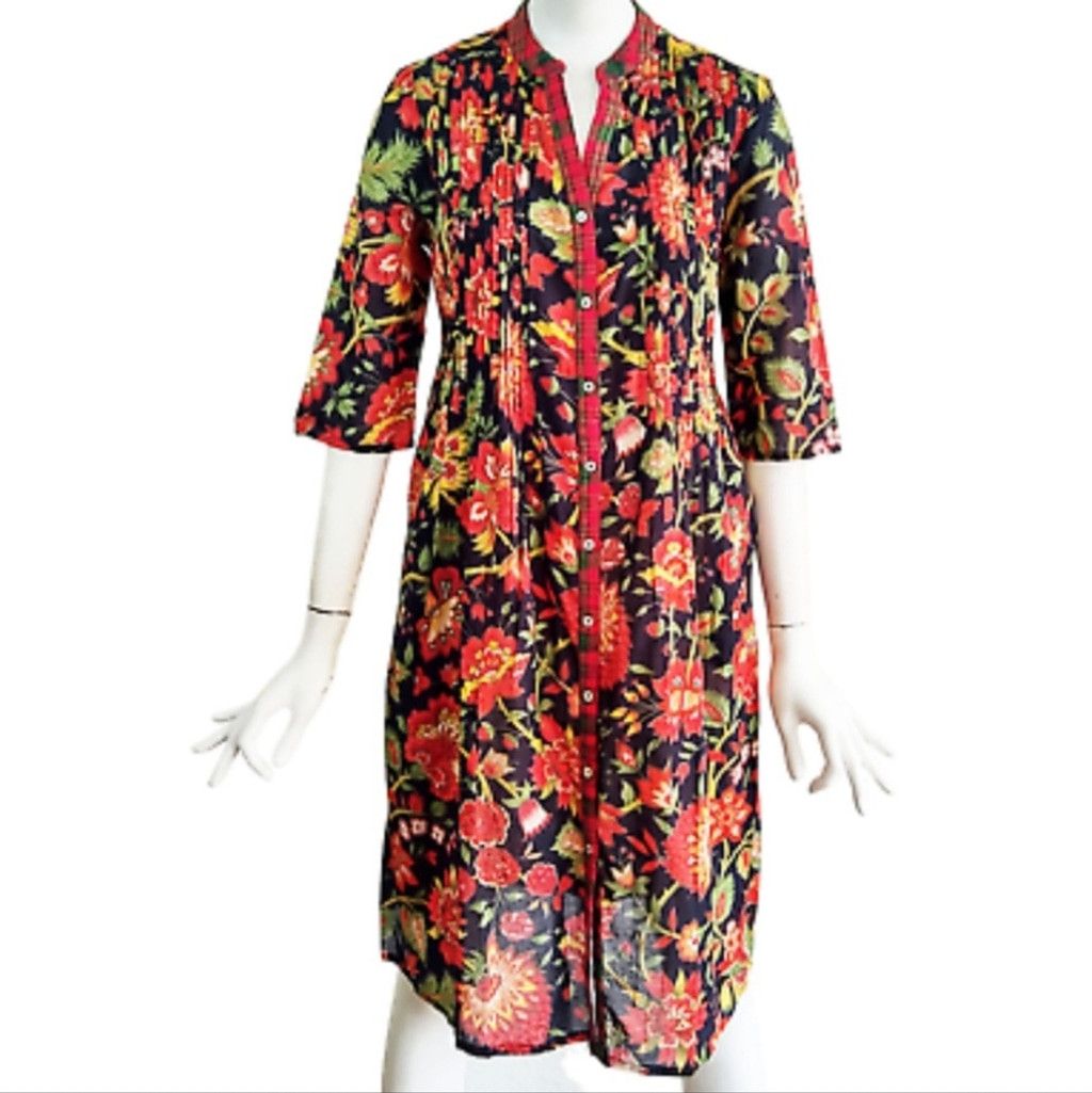 J. Peterman J.Peterman floral plaid trim dress, Size M, nwot Size XL / US 12-14 / IT 48-50 - 1 Thumbnail
