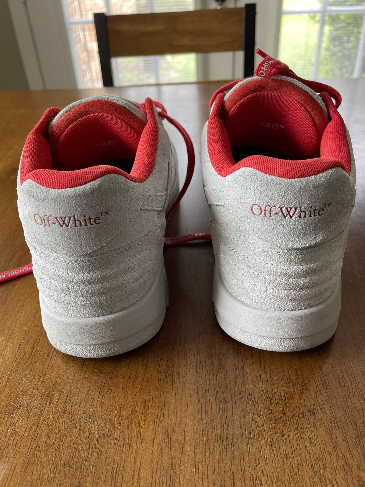Off-White Off-White Men's Suede Low-Top Sneakers in Light Gray/Red Size US 13 / EU 46 - 9 Thumbnail