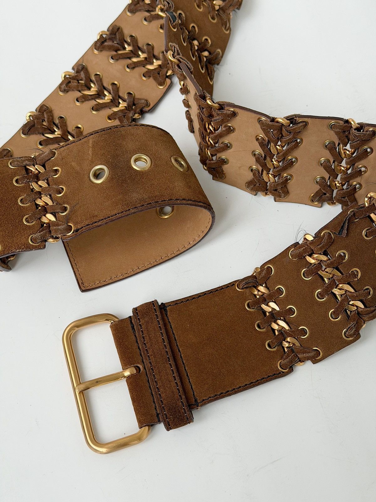 Prada PRADA Chain Suede Wide Brown Belt Leather Grommet Big Demna Size ONE SIZE - 8 Thumbnail