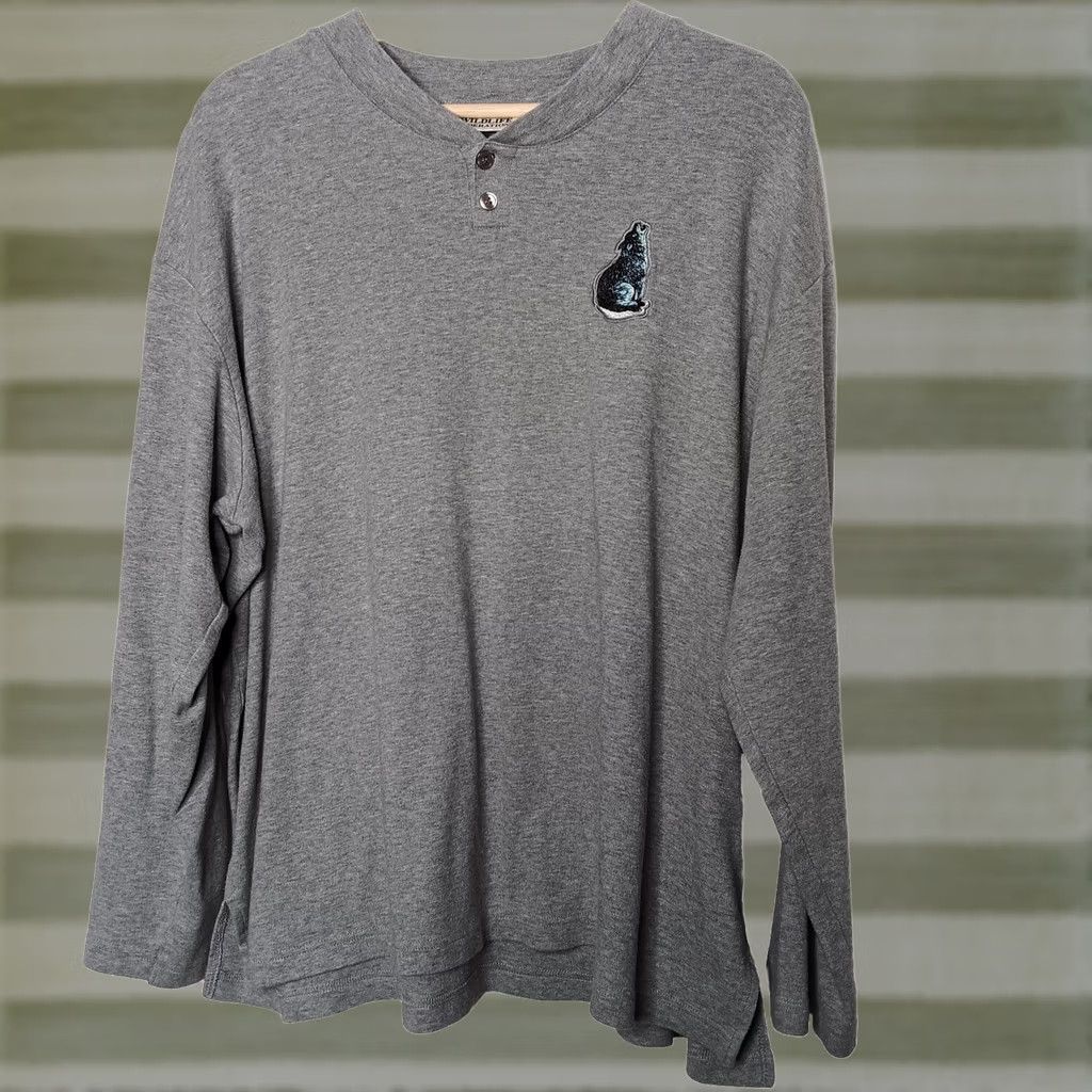 Vintage VINTAGE World Wildlife Federation Shirt Wolf 2XL Henley Gray Nature Animal Size XXL / US 16-18 / IT 52-54 - 1 Thumbnail