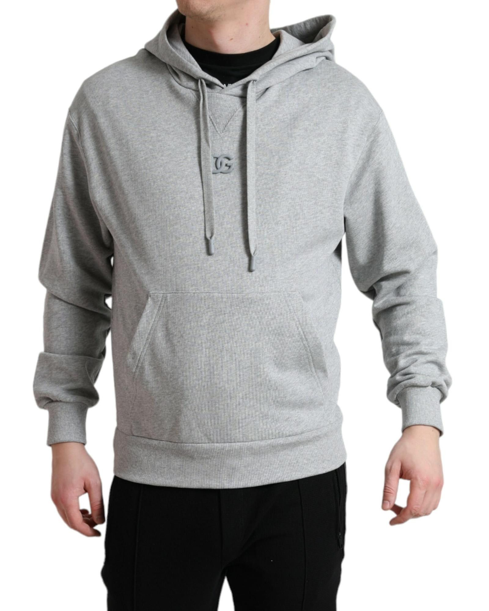 image of Dolce Gabbana Logo Hooded Cotton Pullover in Grey, Men's (Size XS)