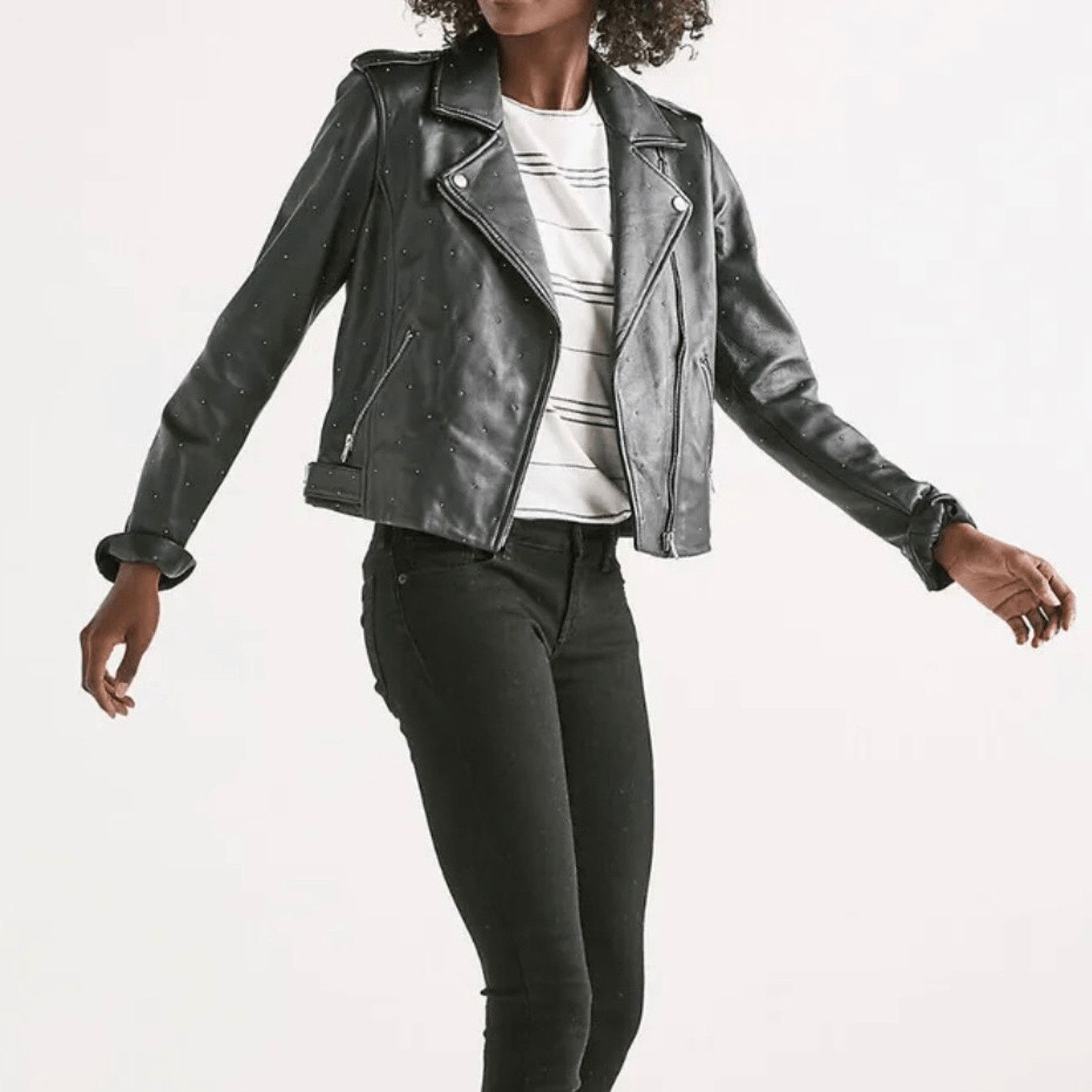 Lucky Brand Lucky Brand Pin Dot Genuine Lamb Leather Moto Jacket Black S Size S / US 4 / IT 40 - 3 Thumbnail