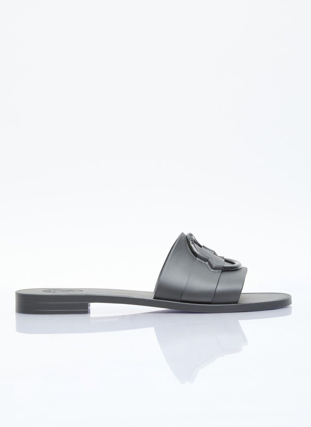 image of Moncler Embossed Logo Slides in Black, Women's (Size 6)