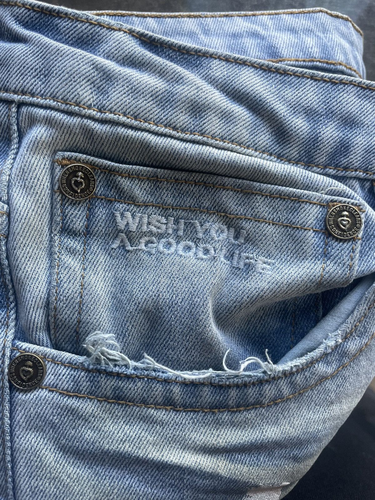 Whensmokeclears When Smoke Clears Light Blue Painted Straight Jeans Size US 38 / EU 54 - 4 Thumbnail