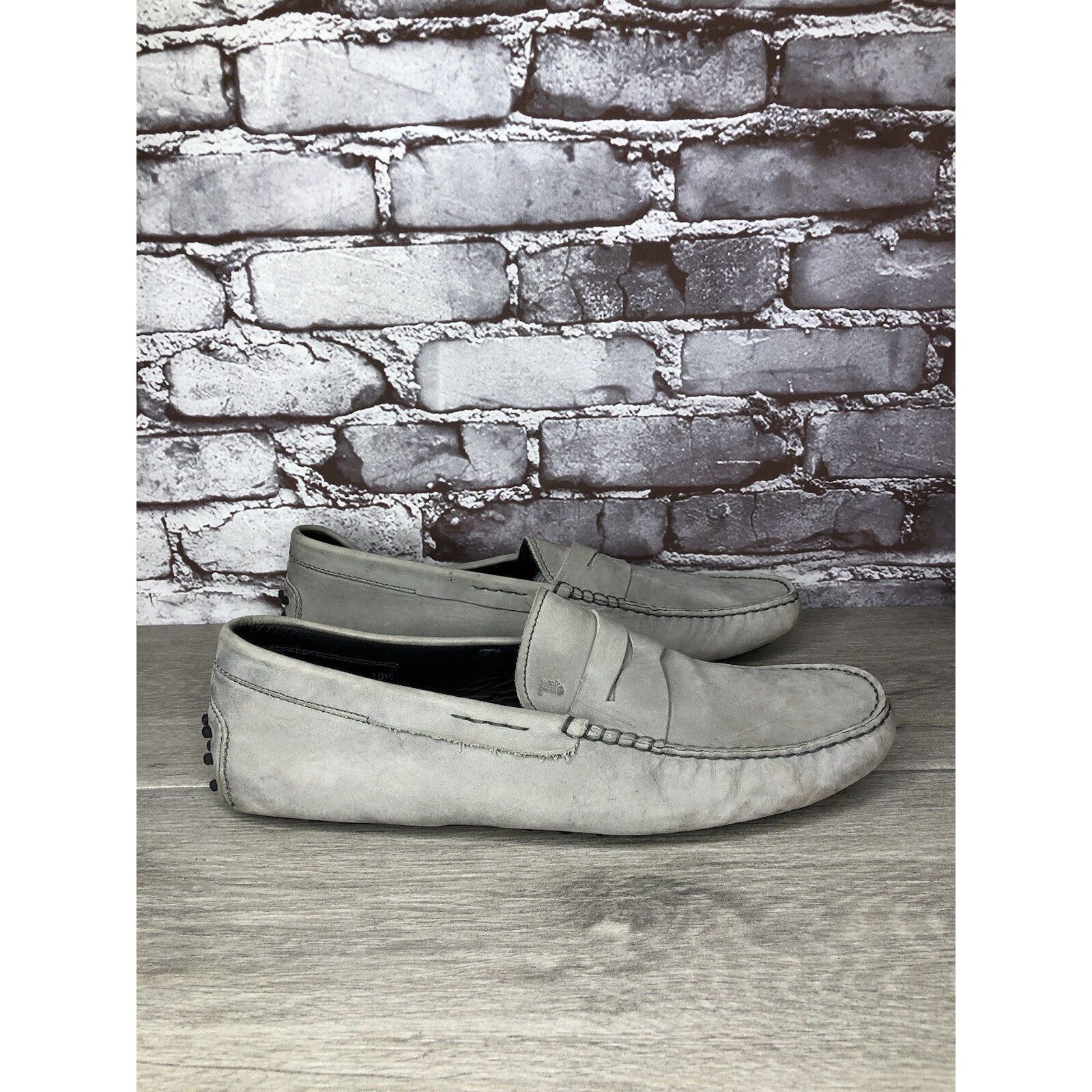 Tod's Tods Gray Suede Leather Penny Gommino Driving Loafers Shoes Size US 10.5 / EU 43-44 - 3 Thumbnail