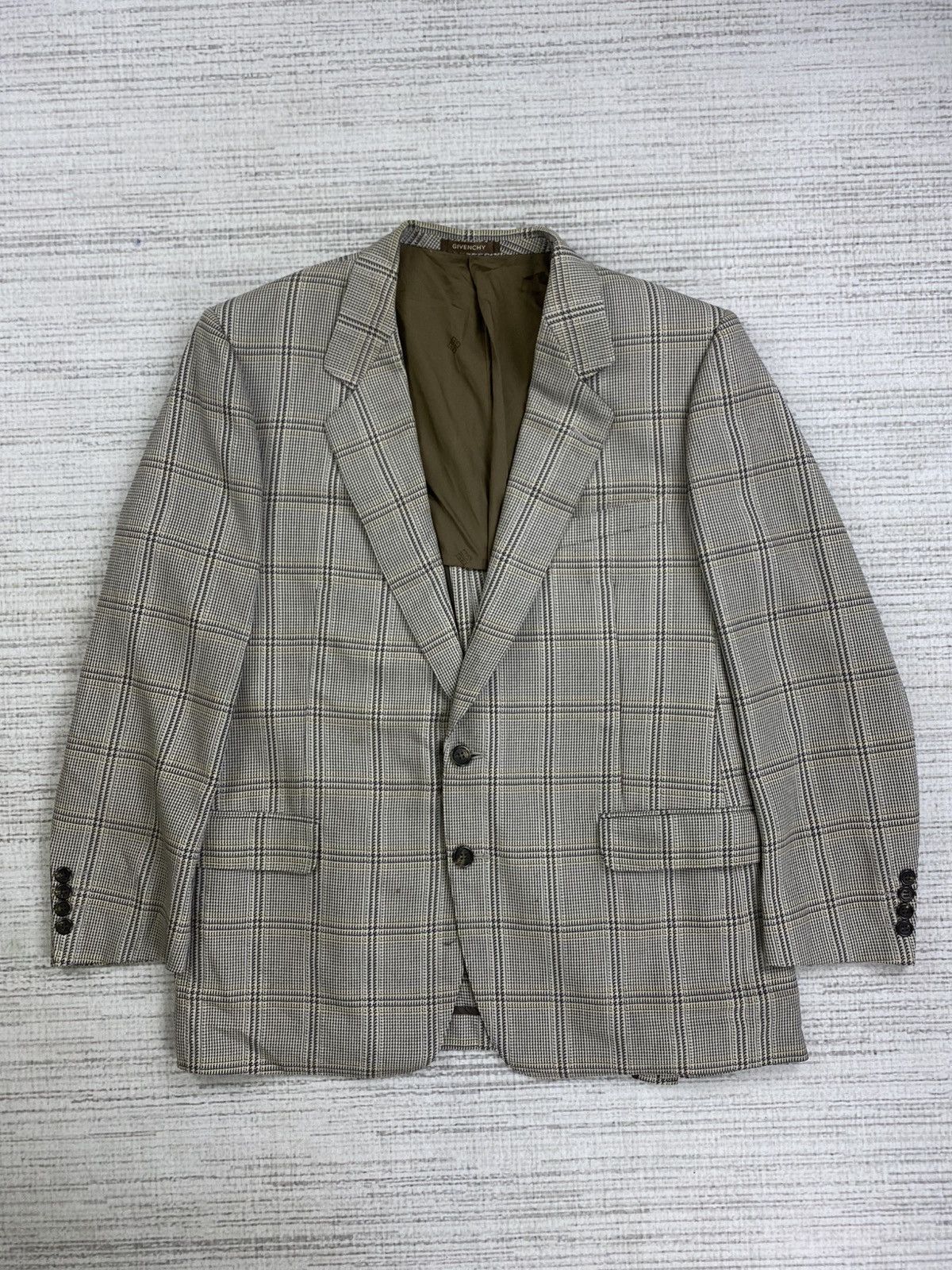 Givenchy × Vintage Vintage GIVENCH Grey Plaid Luxury Suit Blazer Size US M / EU 48-50 / 2 - 1 Thumbnail