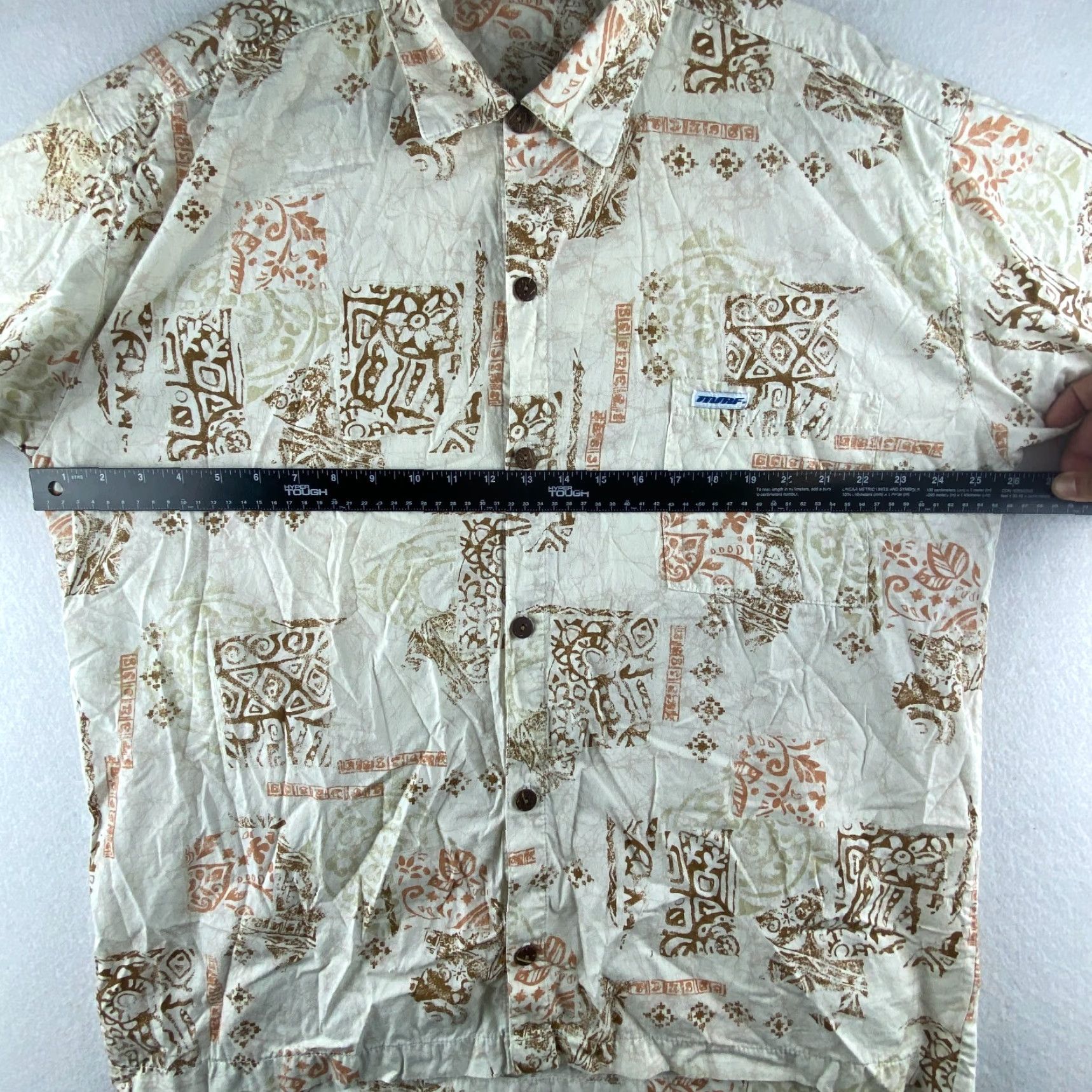 Vintage VINTAGE Murf Wear Hawaiian Shirt Mens XL Beige Button-Up Short Sleeve Geometric Pattern USA Made Size US XL / EU 56 / 4 - 5 Thumbnail