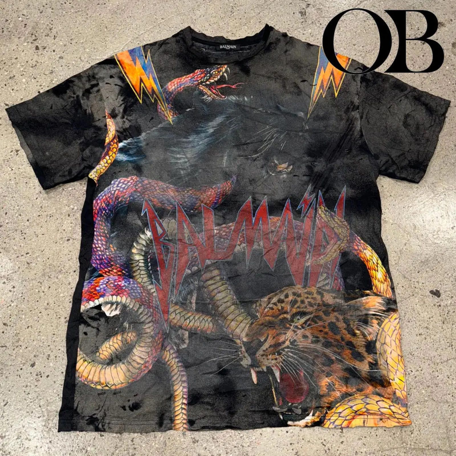 Balmain Balmain Distressed Graphic Tee Size US M / EU 48-50 / 2 - 1 Thumbnail